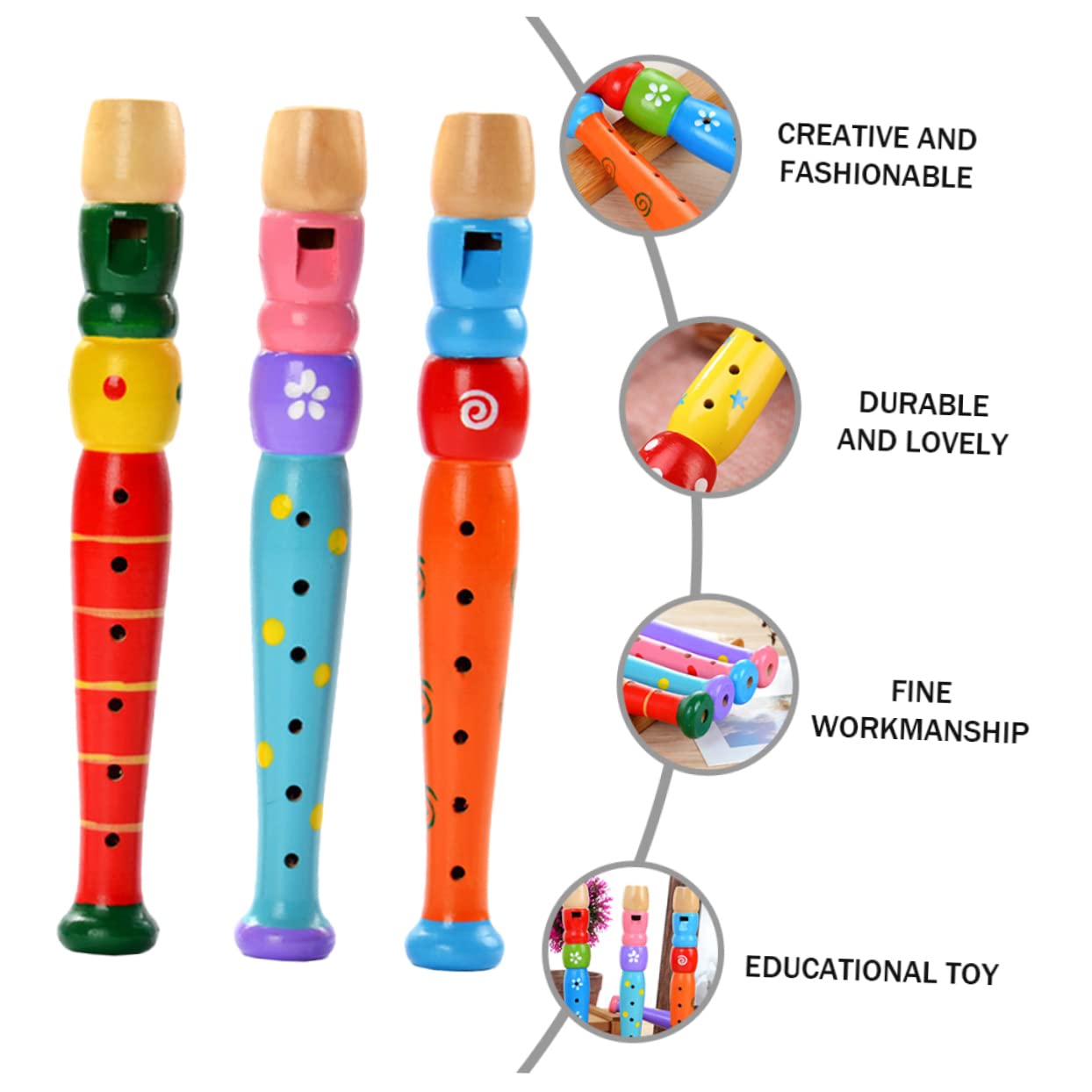 12-Piece Wooden Piccolo 6-Hole Musical Instrument Toy Set for Kids & Students - Sensory Learning Toy for Music Education, Classroom & Home Play