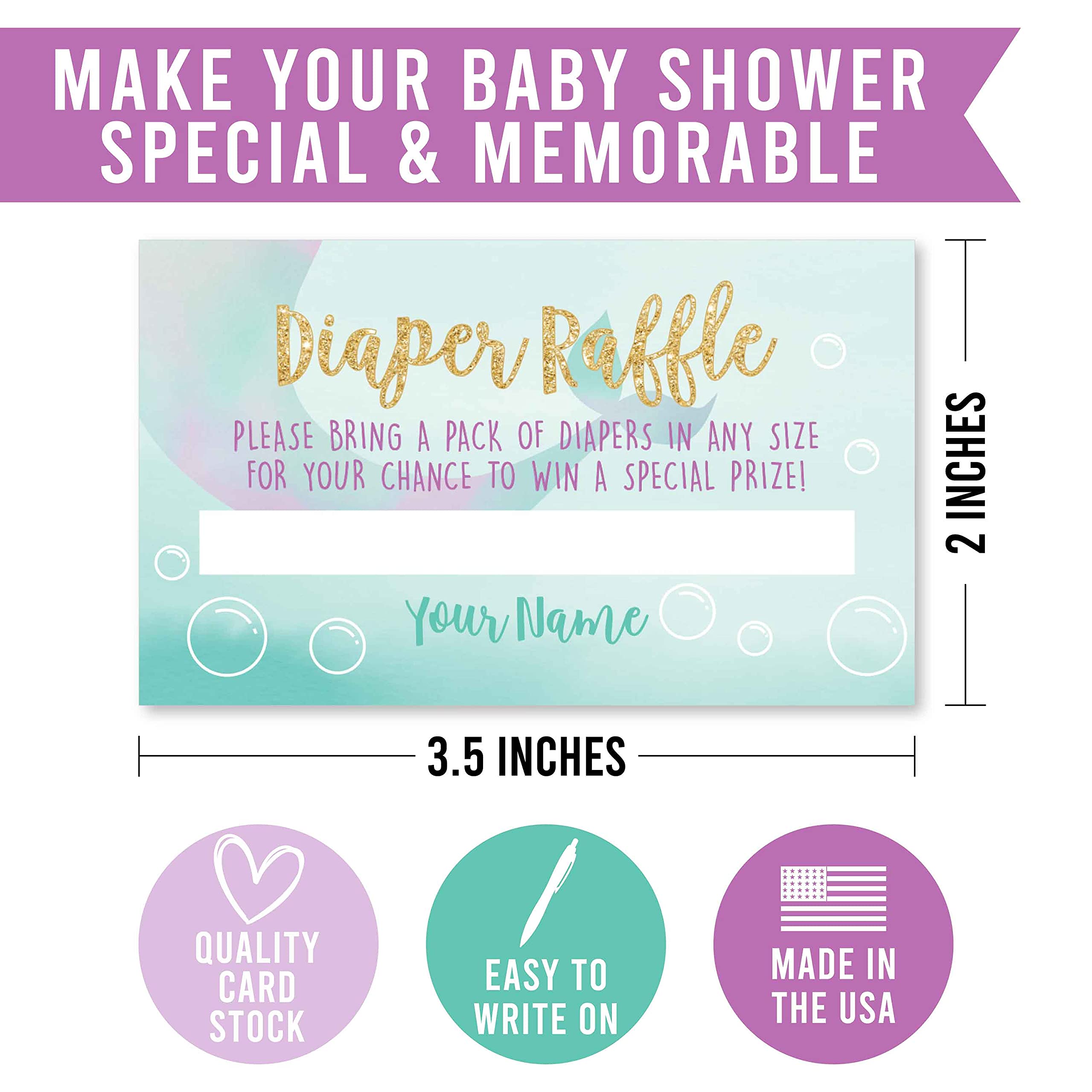 Hadley Designs 25 Baby Shower Diaper Raffle Tickets - Mermaid Theme Baby Shower Games for Girls, Diaper Raffle Cards, Baby Raffle Tickets, Baby Shower Invitations & Party Ideas | Perfect for Mermaid-Themed Baby Showers, Gender Reveals & Newborn Celebrations