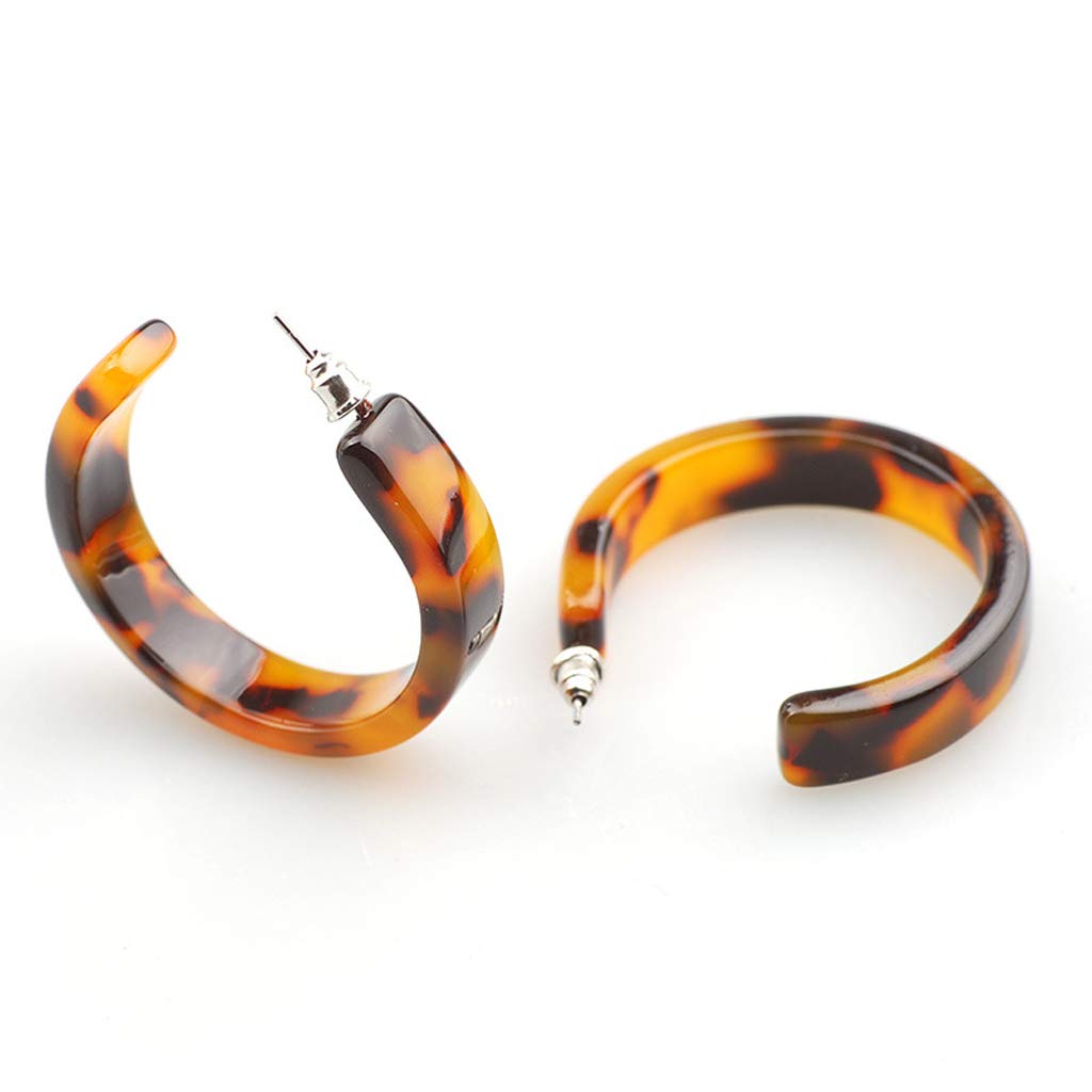 Stylish Mottled Resin Hoop Earrings for Women - Leopard Print Round Acrylic Drop Dangle Earrings, Tortoise Shell Fashion Jewelry - Perfect for Casual Wear, Parties & Gift Giving
