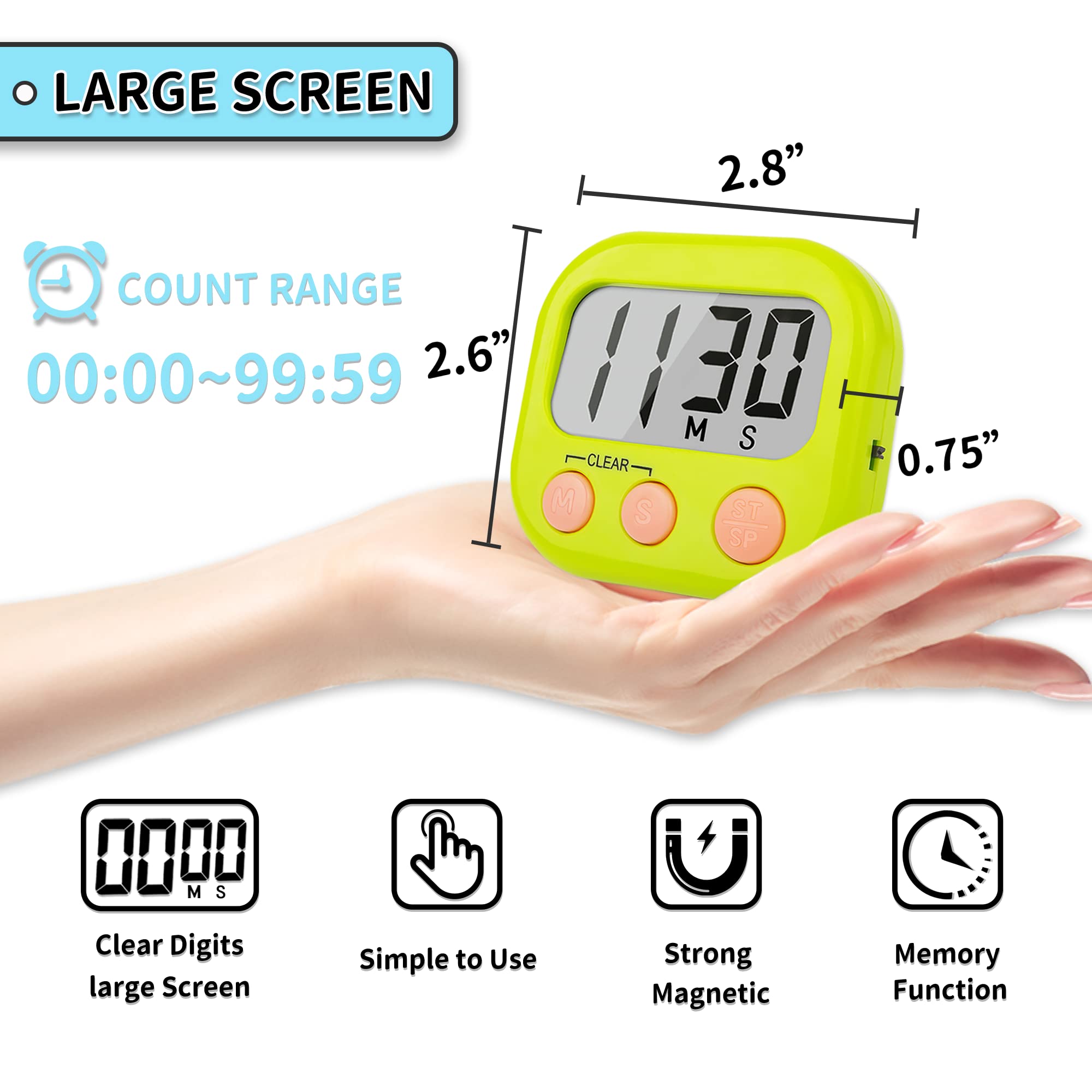 Large Magnetic Digital Timer 2 Pack for Teachers & Kids - Countdown Clock for Classroom, Kitchen, Study & Office Use