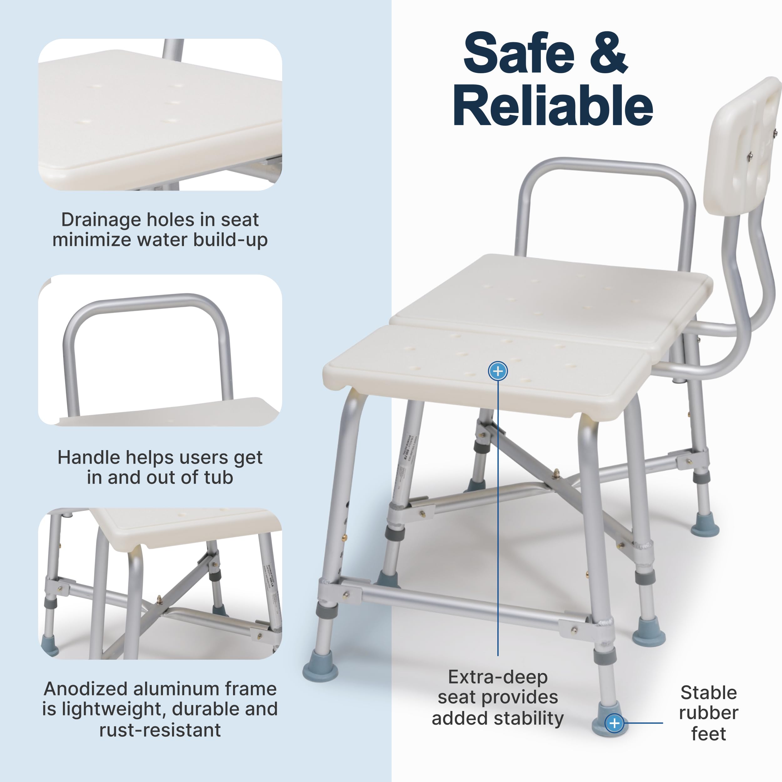 Lumex Heavy-Duty Bariatric Shower Transfer Bench - Extra Wide Bathtub Chair with 600 lb Weight Capacity - Ideal for Elderly & Disabled Bathroom Safety