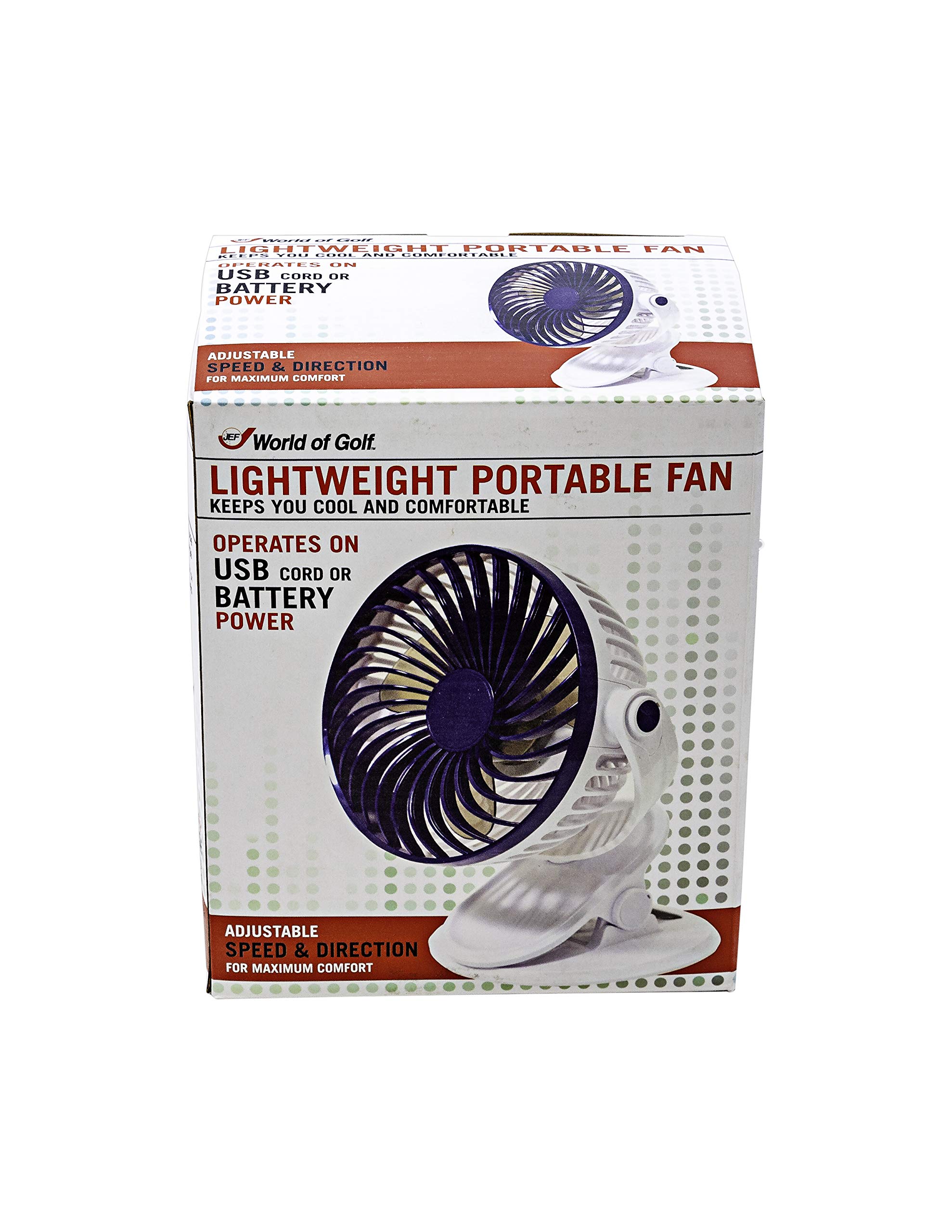 JEF World of Golf Portable Rechargeable Mini Fan with Clip - Hands-Free Cooling Fan for Golf Carts, Office, Travel & Outdoor Activities