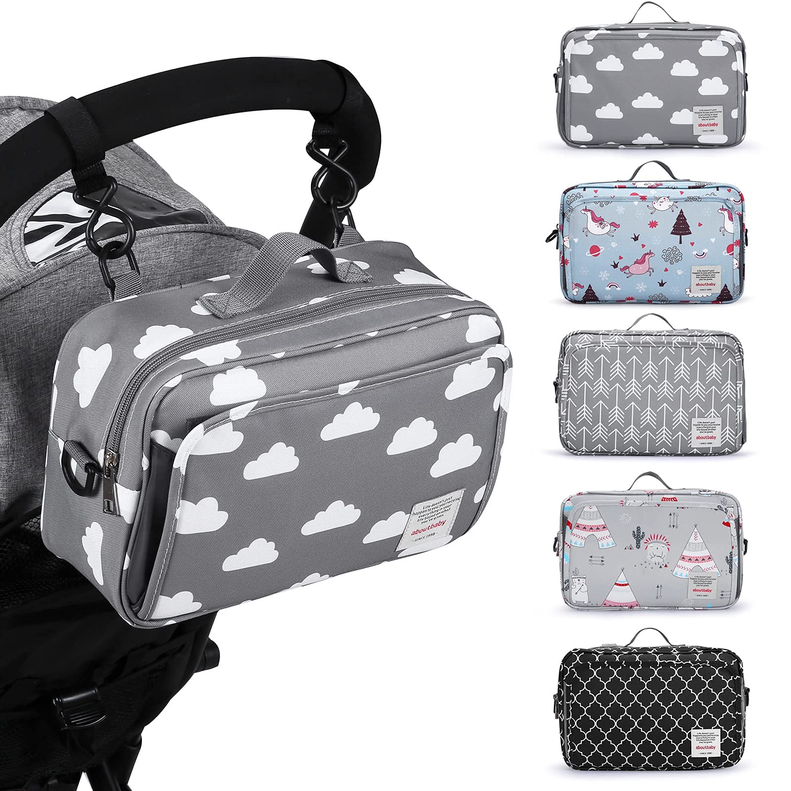 Portable Diaper Bag for Baby - Insulated Pocket, Stroller Hooks & Adjustable Strap - Universal Mini Tote Organizer Fits All Strollers (Gray) - Perfect for On-the-Go Parents, Travel & Daily Strolls