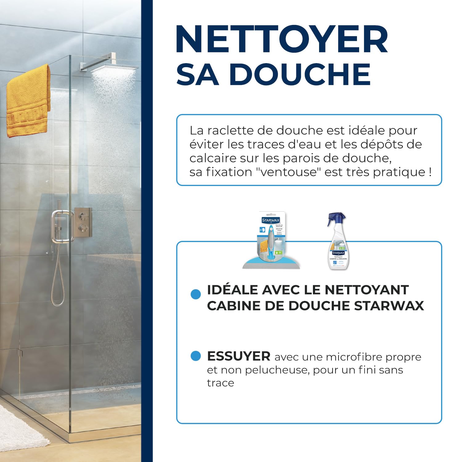 Best Shower Squeegee for Bathroom Cleaning - Stainless Steel & Rustproof - Perfect for Glass Doors, Tiles, and Mirrors - Quick Water Removal & Streak-Free Finish