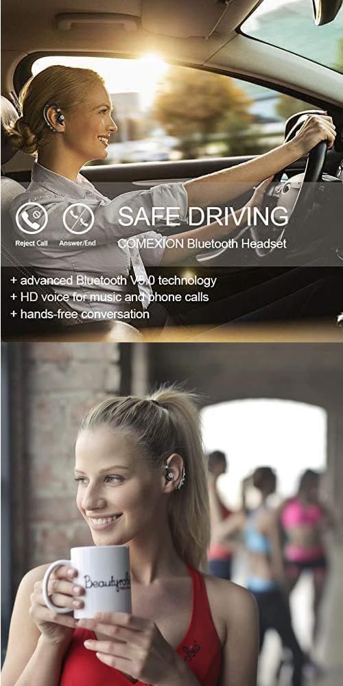 Wireless Bluetooth Headset V5.0 with Noise Canceling Mic - Lightweight Business Earphones for Android & iPhone - Perfect for Driving, Trucking, Office Calls & Smartphone Use - Blue