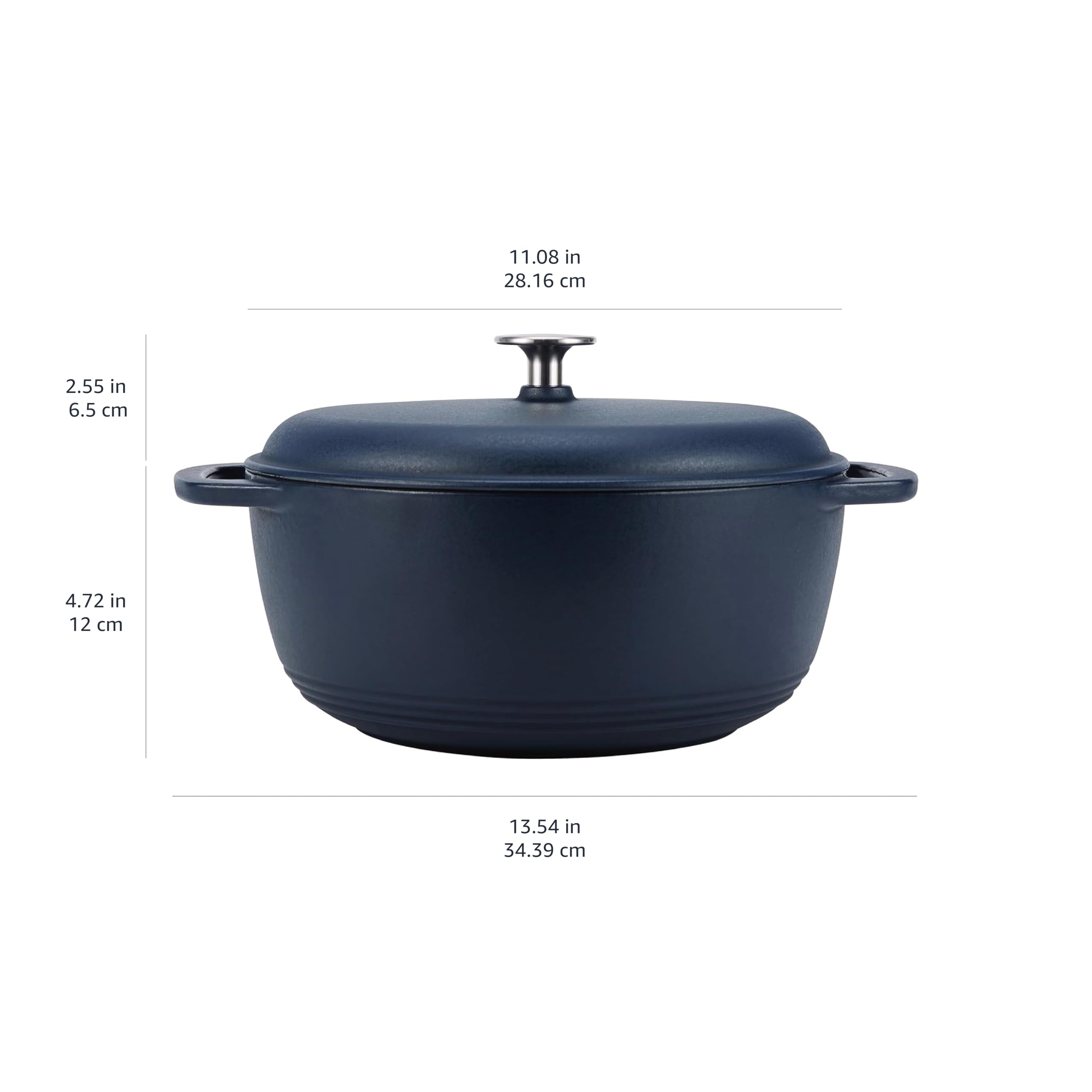 Amazon Basics Enameled Cast Iron Dutch Oven with Lid - 6 Quart Round Heavy-Duty Pot with Dual Handles, Matte Navy - Perfect for Braising, Stewing, Baking Bread & Camping Cooking