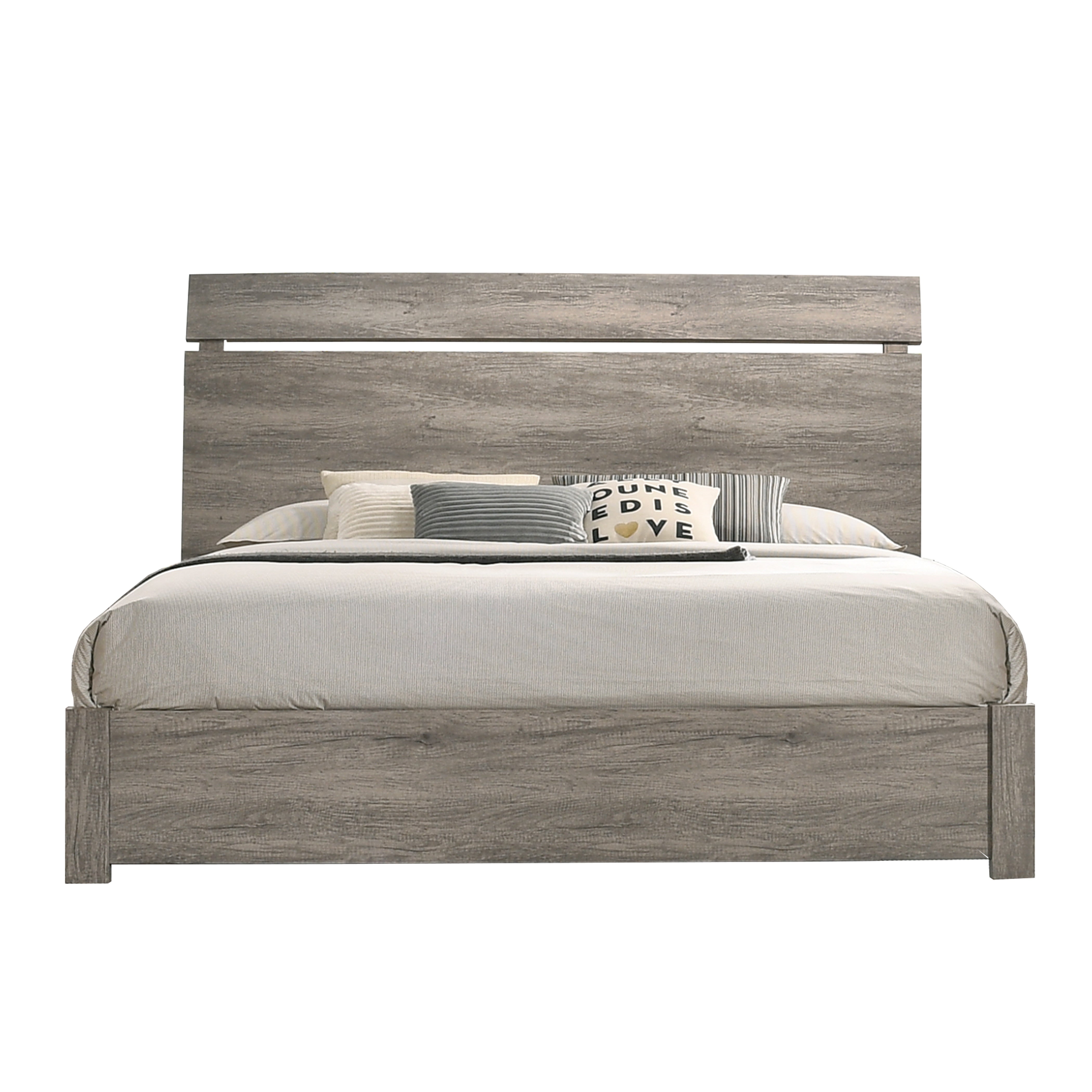 Floren Contemporary Weathered Gray Wood Panel Bed - Queen Size Modern Farmhouse Bed Frame with Headboard - Perfect for Master Bedroom, Guest Room & Rustic Home Decor