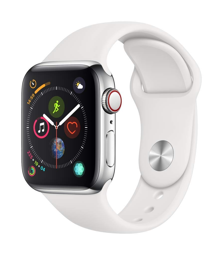 Apple Watch Series 4 (GPS + Cellular, 40mm) - Stainless Steel Case with White Sport Band (Renewed) | Smartwatch for Fitness Tracking, Calls & Notifications | Perfect for Workouts, Running & Daily Use