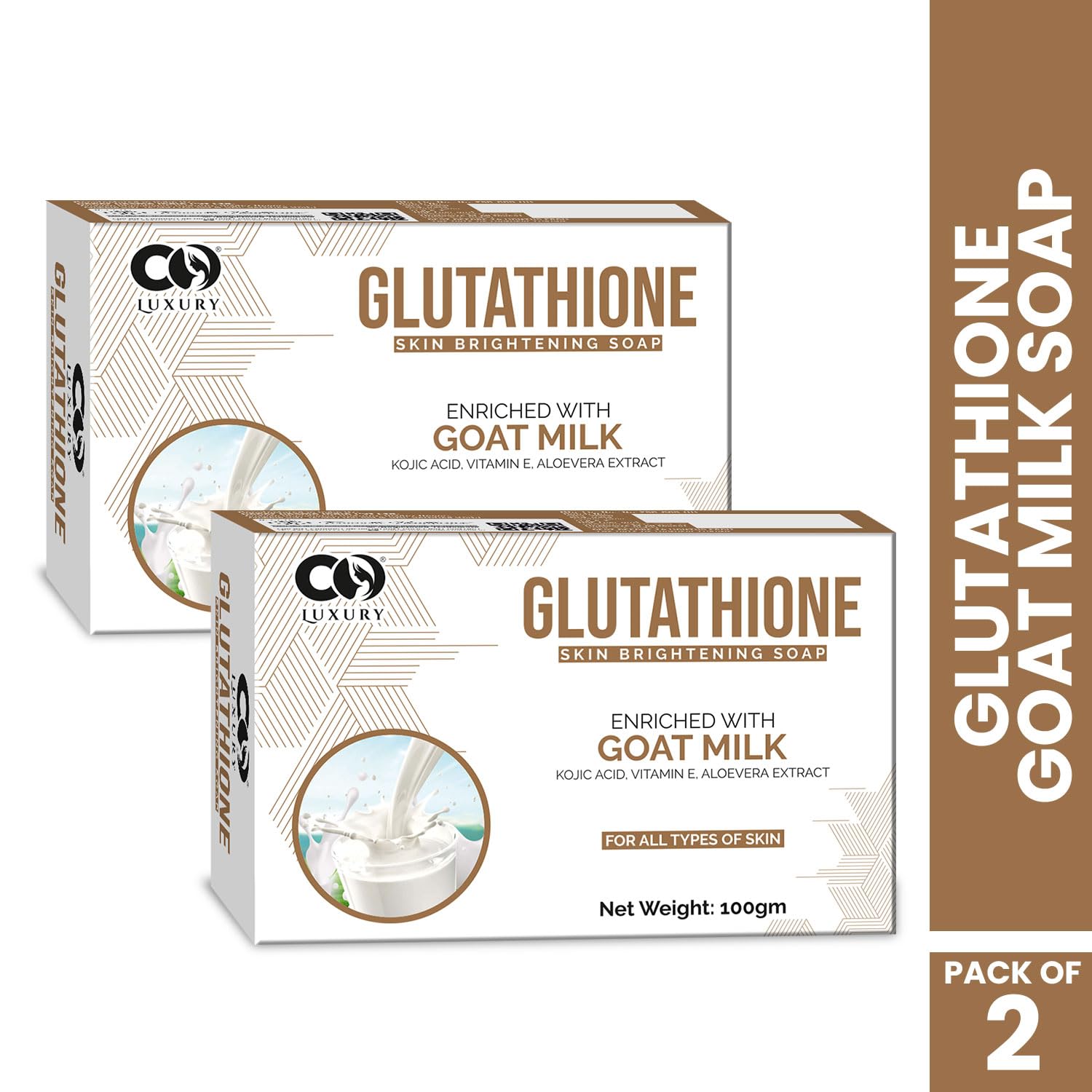 CO LUXURY Goat Milk Glutathione & Kojic Acid Soap - Brightening Bar for Dark Spots & Pigmentation | Skin Whitening & Exfoliating Bath Soap | Pack of 2 | Perfect for Daily Skincare Routine & Spa-Like Bath Experience