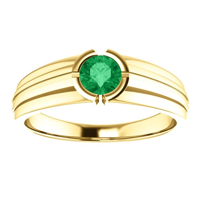 14KT Gold 0.42 Carat Emerald Solitaire Ring for Men - Elegant Bezel Set Wedding Band, Anniversary Gift, or Special Occasion Jewelry