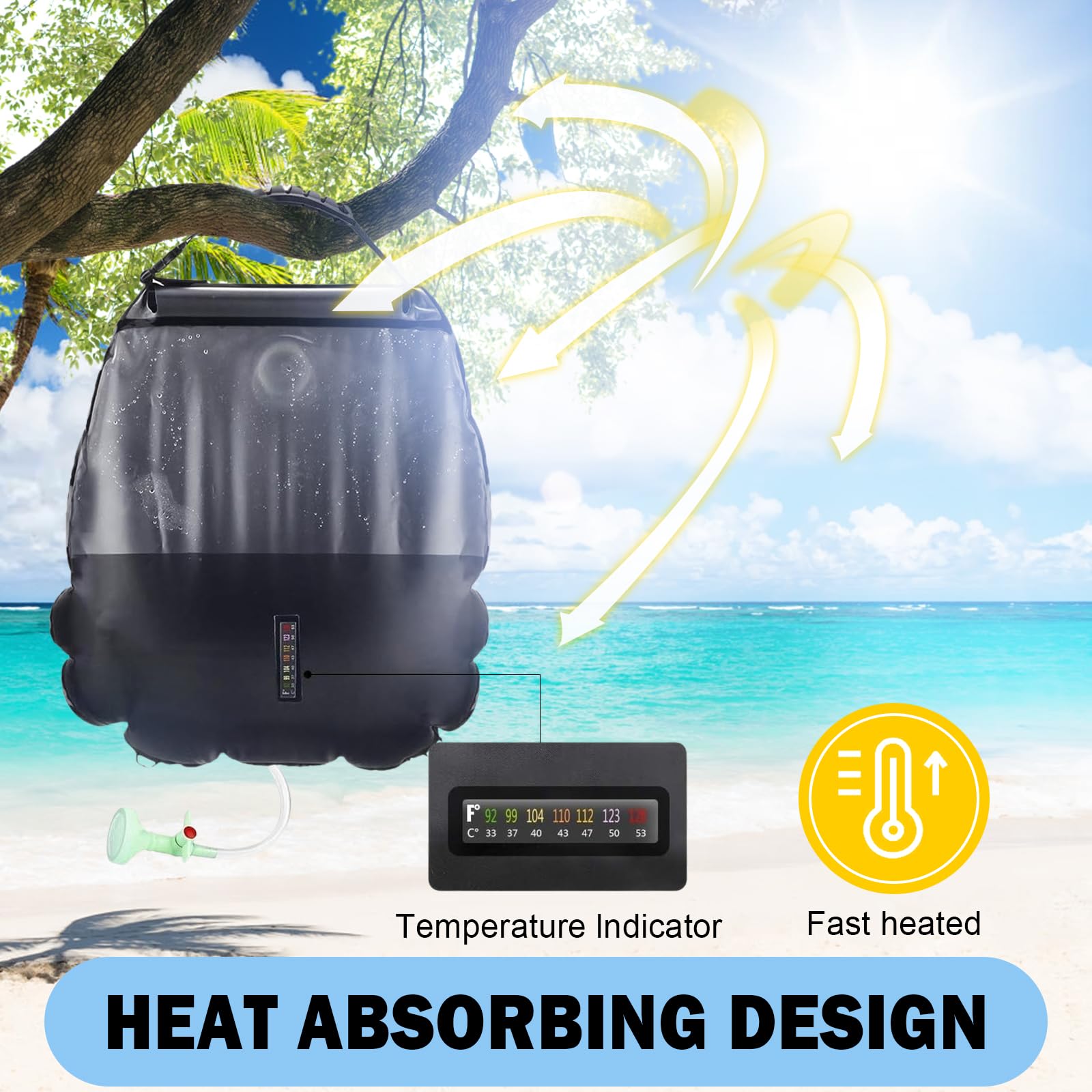 5 Gallon Solar Shower Bag - Portable 20L Camping Shower with Removable Hose & On/Off Switchable Shower Head - Perfect for Beach, Hiking, RV Trips & Outdoor Adventures