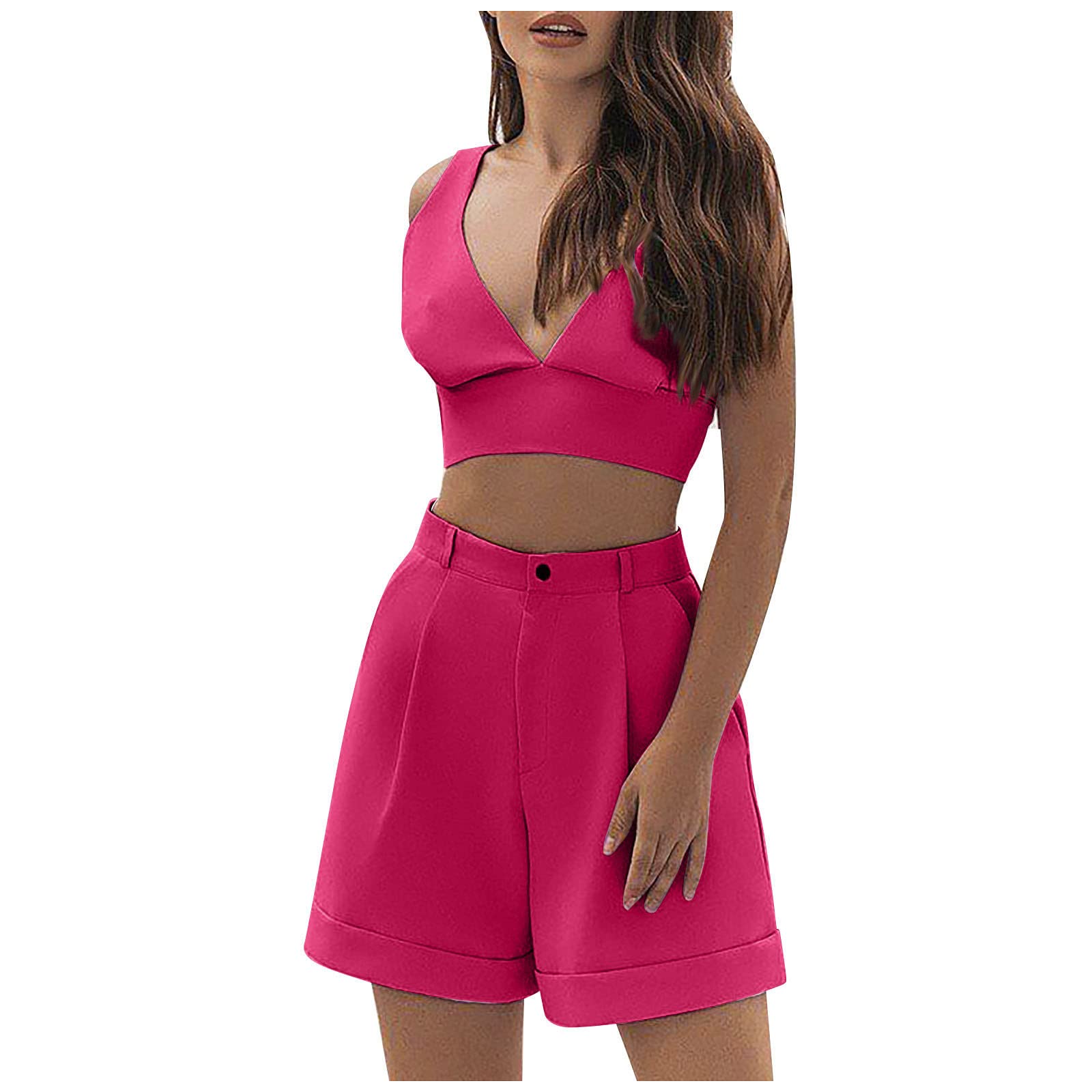 Women's 2 Piece Sleeveless Button Down Crop Top and Shorts Lounge Set - Sexy Rave Maid Disco Outfit for Women | Perfect for Summer Parties, Beach Vacations & Festival Wear