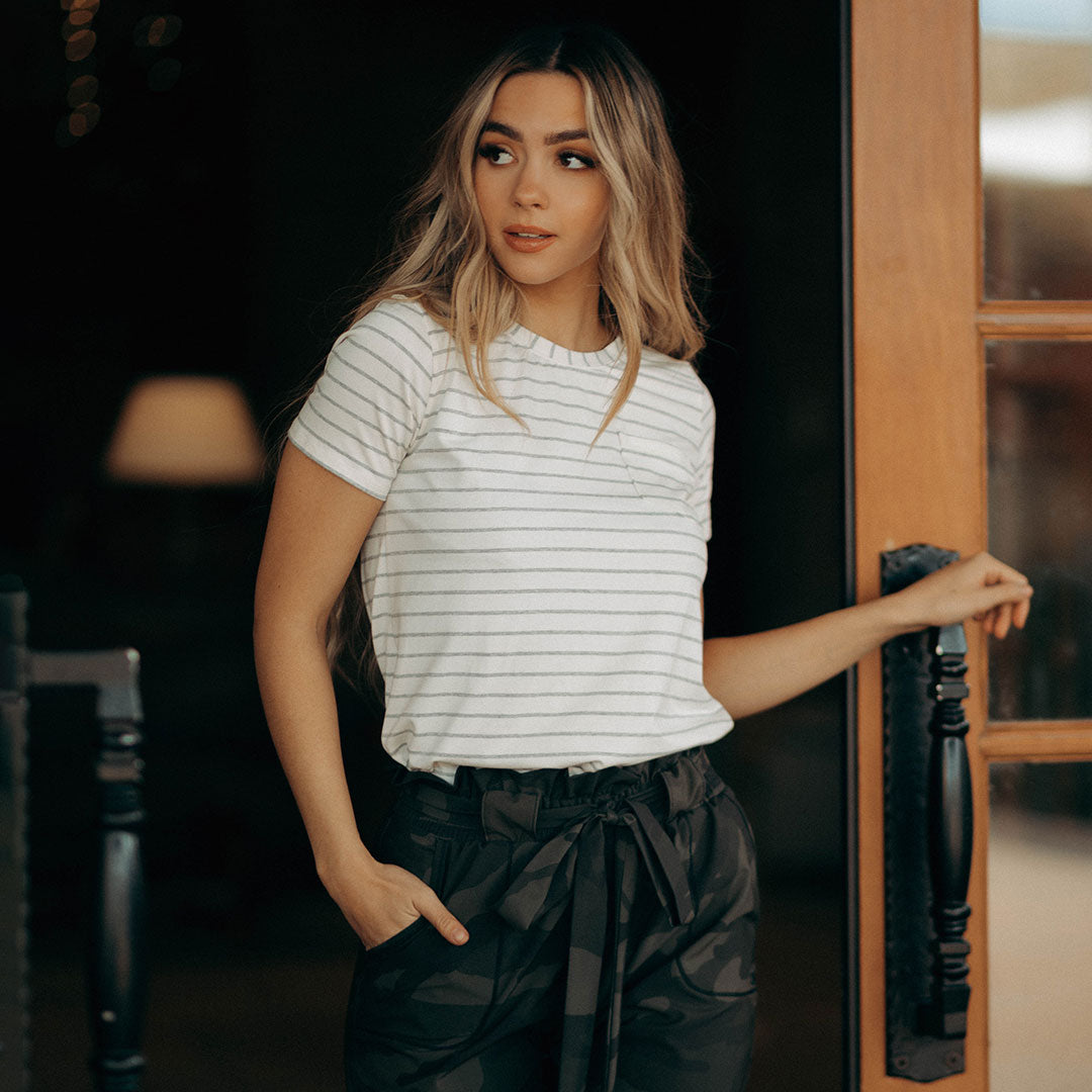 Basic Tee - Grey Venice Stripe Cotton T-Shirt for Men & Women | Casual Everyday Wear & Layering Essential