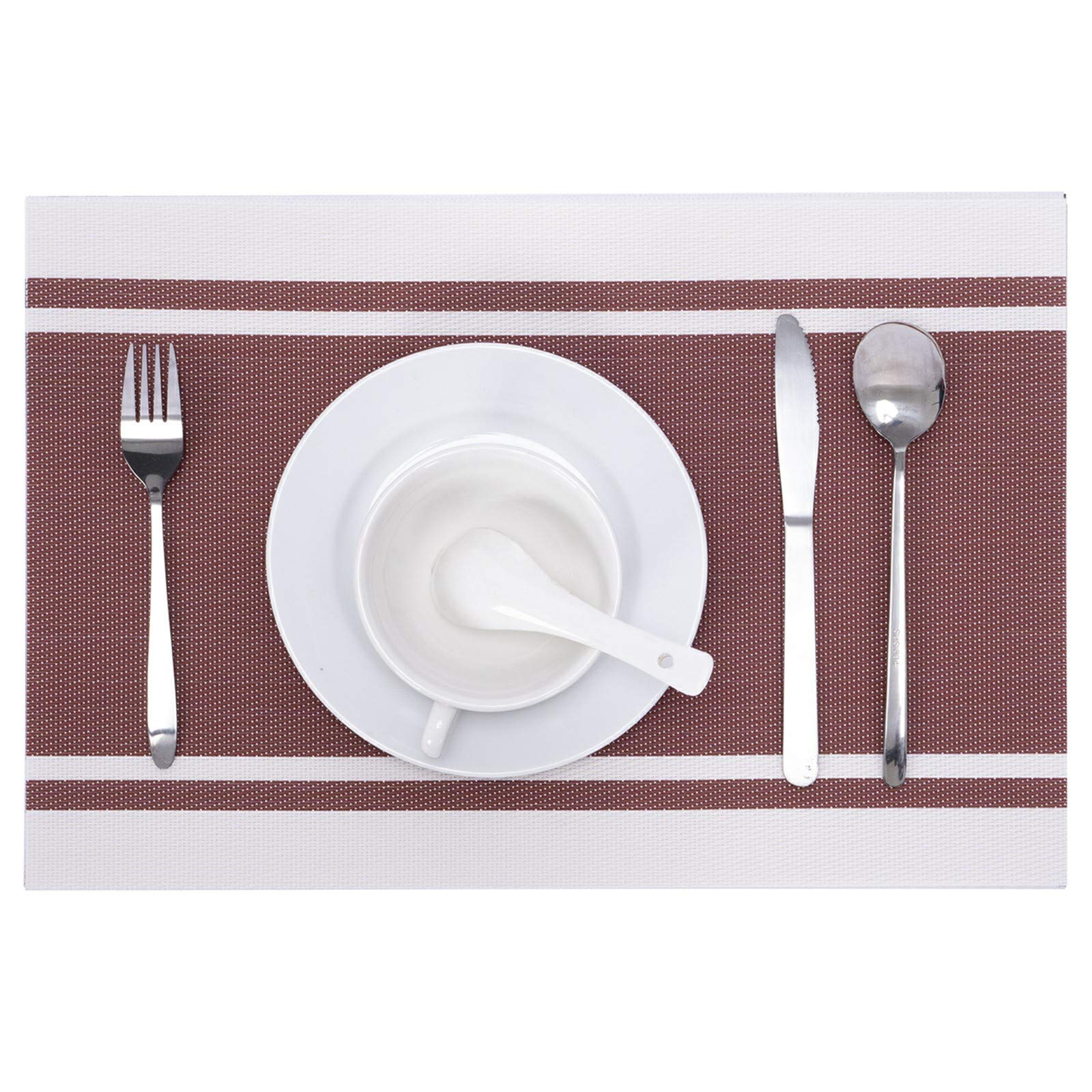 Premium 6-Piece Durable Placemats Set - Stain & Heat Resistant Vinyl Placemats for Kitchen & Dining Table - Easy Clean Washable Indoor/Outdoor Use - Perfect for Daily Meals, Parties & Outdoor Picnics (Red)