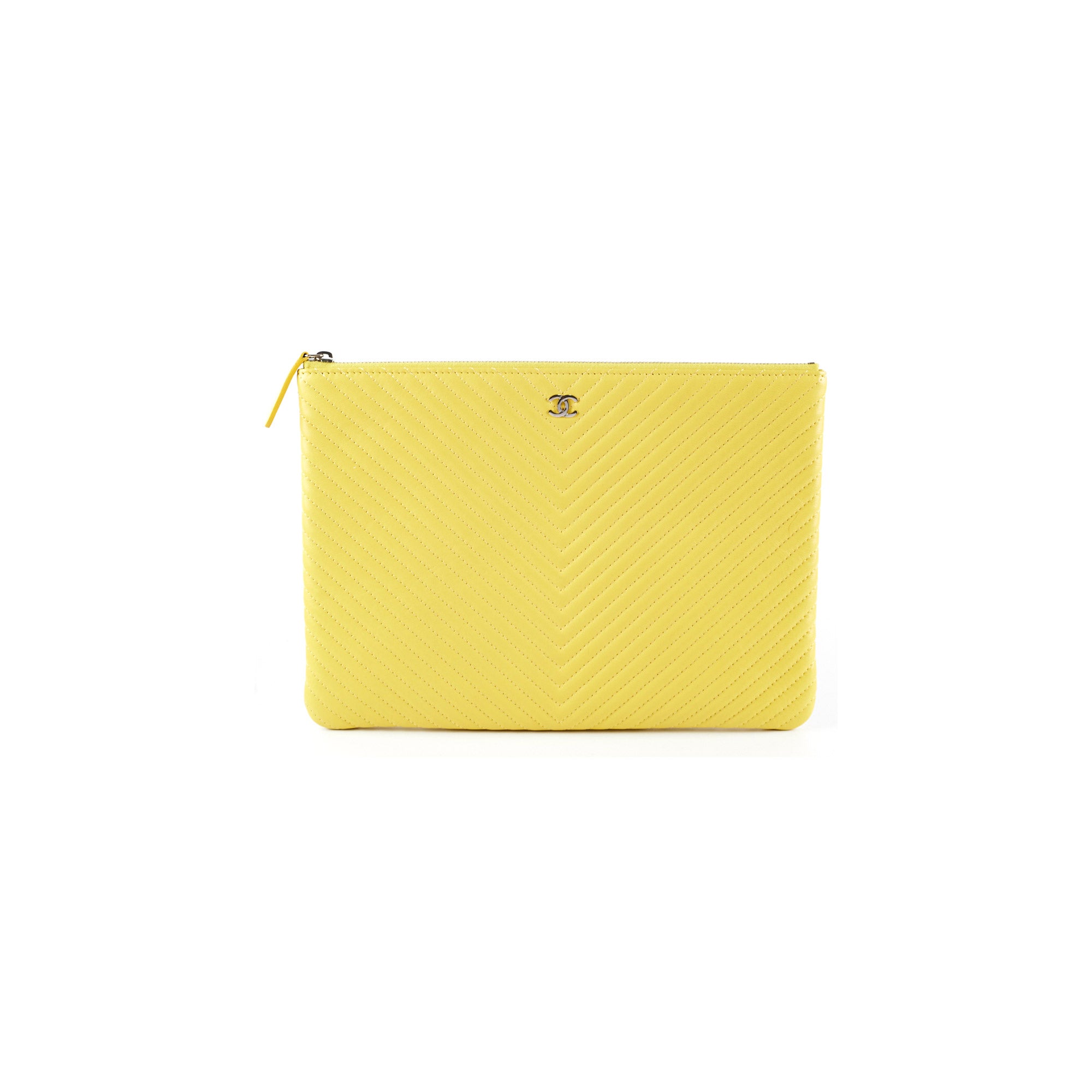 Chanel Chevron O Case Yellow Leather Wallet on Chain - Perfect for Evening Bags & Luxury Accessories