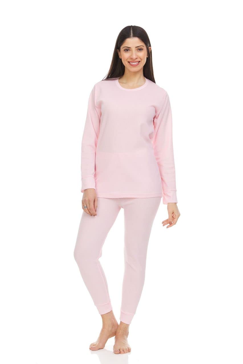 12 Pack Wholesale Bulk 2pc Women's Thermal Underwear Set - Cotton Long Johns Base Layer Top & Bottom in Solid Colors - Perfect for Winter, Skiing, Hiking & Cold Weather Activities