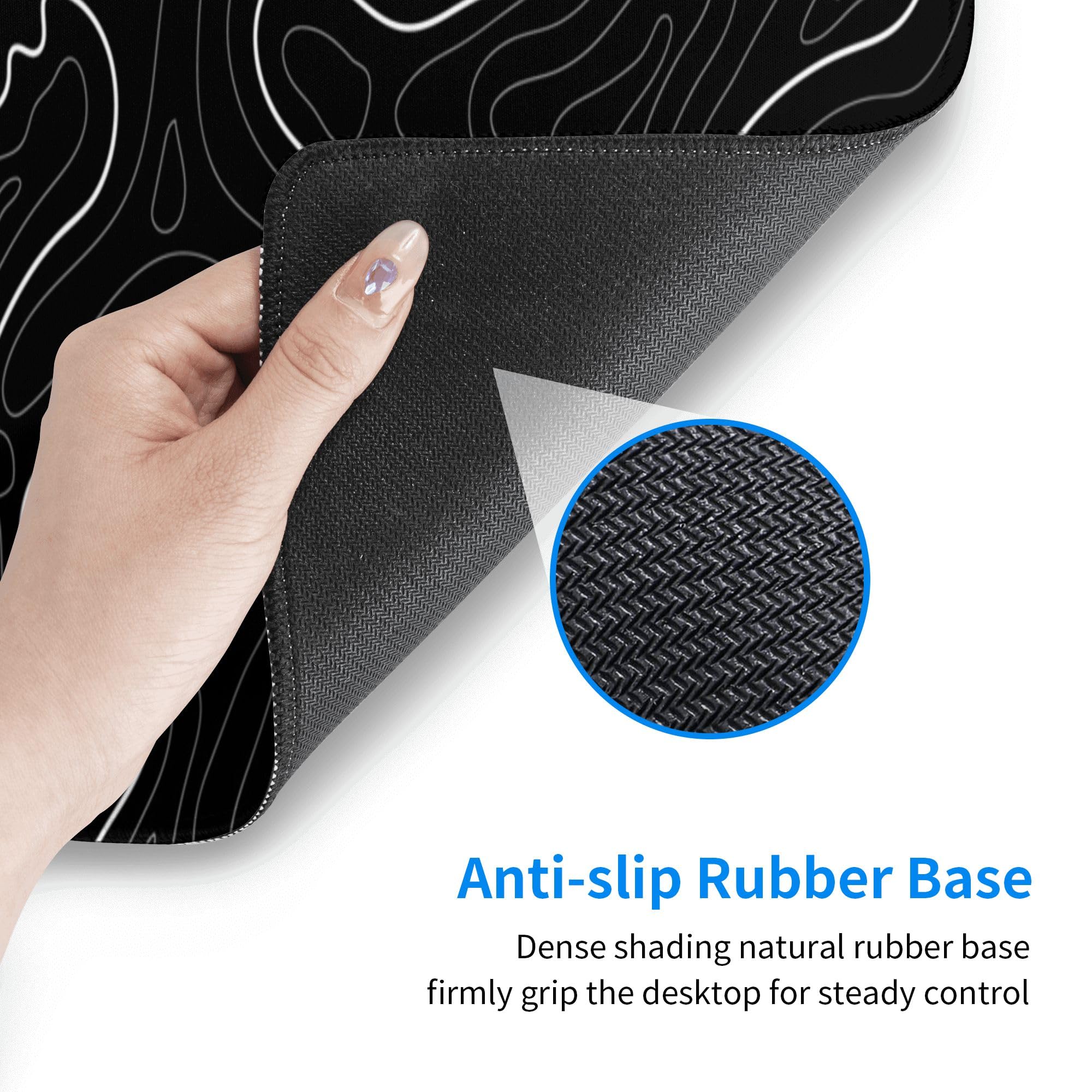 Topographic Gaming Mouse Pad - Large Non-Slip Desk Mat for Office & PC Gaming