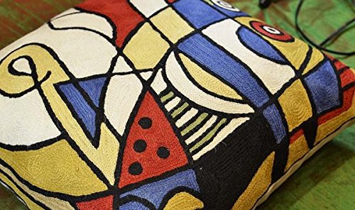 Alfred Gockel Modern Coastal Gold Throw Pillow Cover - 18x18 Inch Decorative Cushion Case for Sofa, Couch & Farmhouse Chair - Hand Embroidered Wool Abstract Musical Design - Perfect for Living Room, Bedroom & Coastal Home Decor