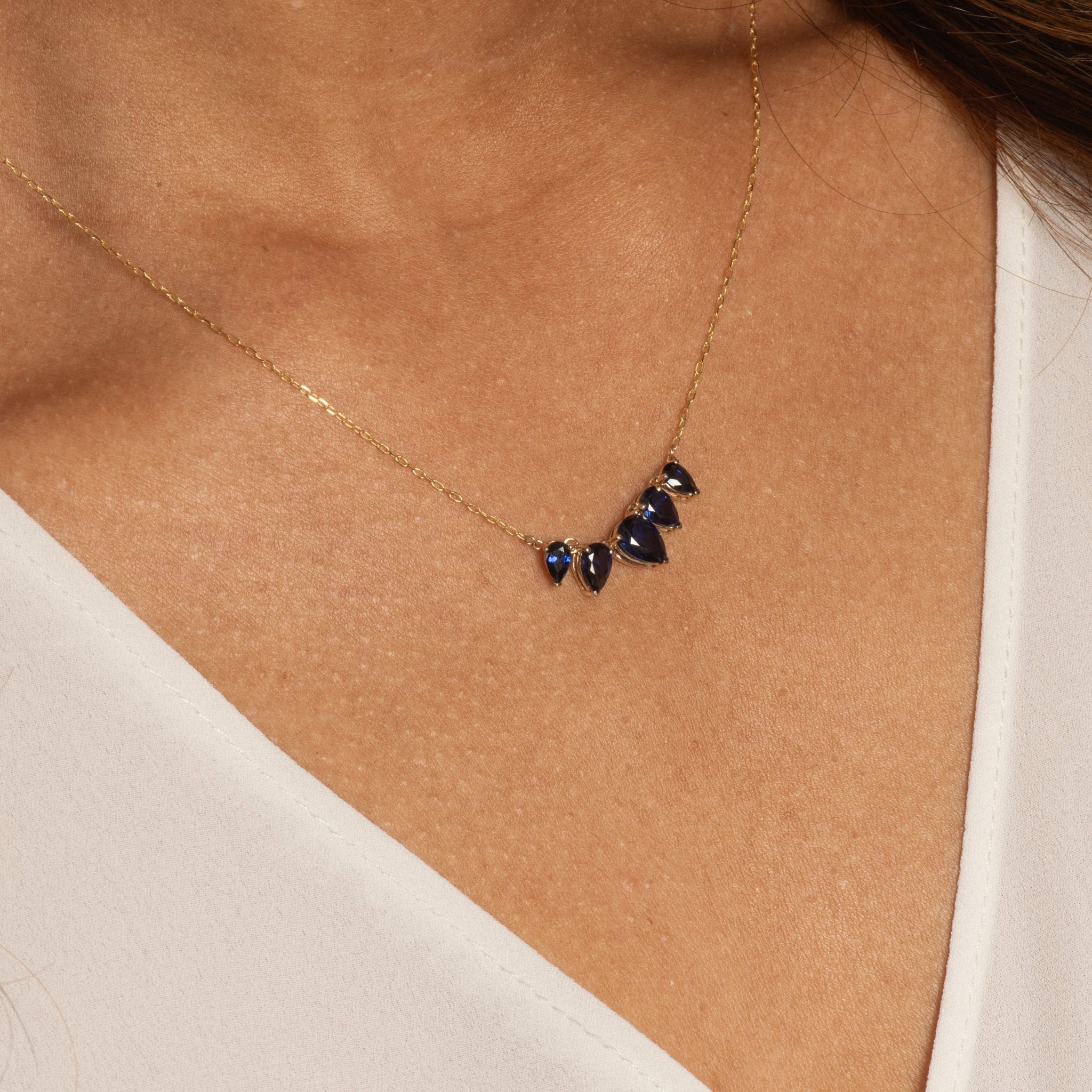10K Yellow Gold Teardrop Blue Sapphire Necklace for Women - Elegant Jewelry Gift for Birthday, Anniversary & Special Occasions