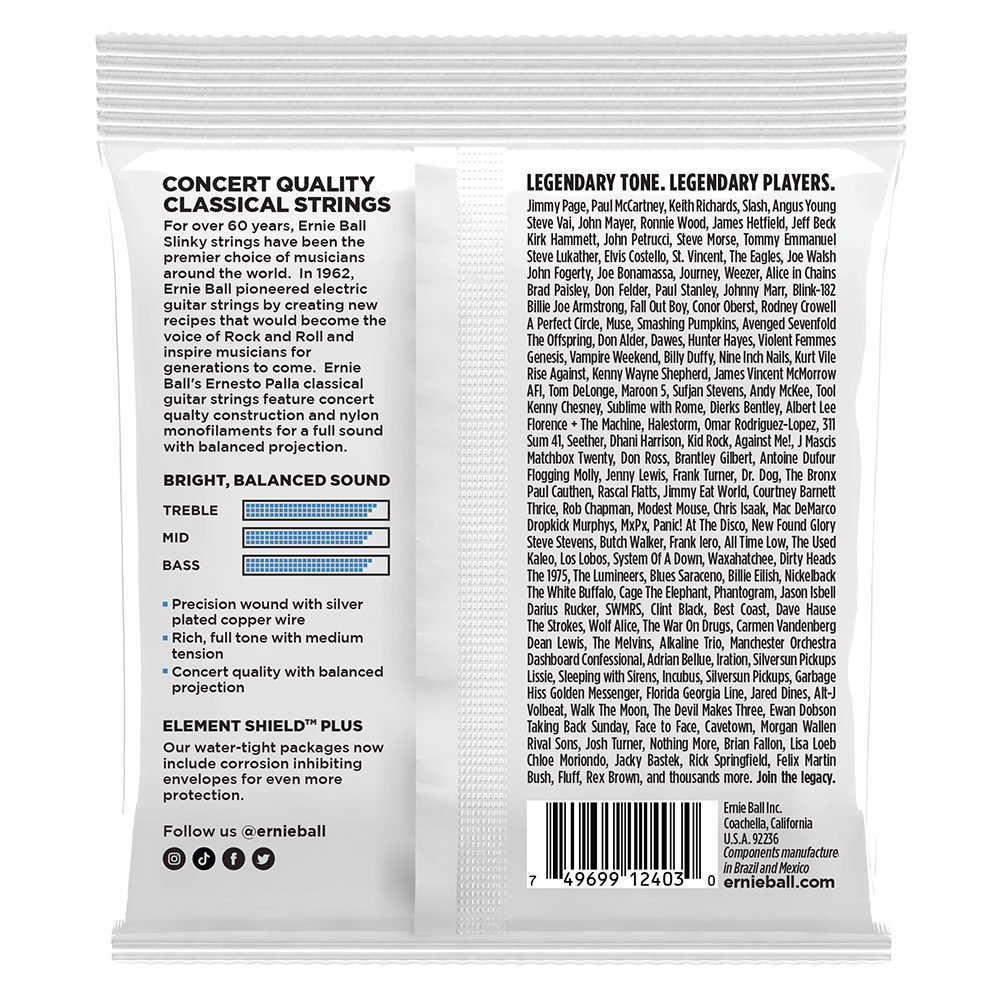 Ernie Ball Ernesto Palla Clear & Silver Nylon Classical Guitar Strings - Premium Acoustic Strings for Classical & Flamenco Guitar Players | Perfect for Performances, Practice & Recording Sessions