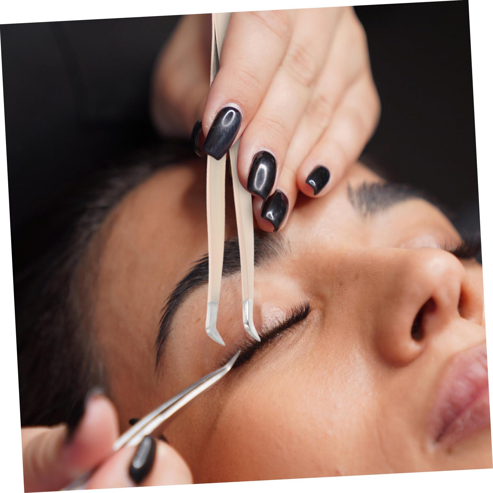 Bent Tip Eyelash Tweezers for False Eyelash Application & Removal - Professional Makeup Tool for Lash Extensions & DIY - Precision Curved Design for Easy Use at Home or Salon (Beige)