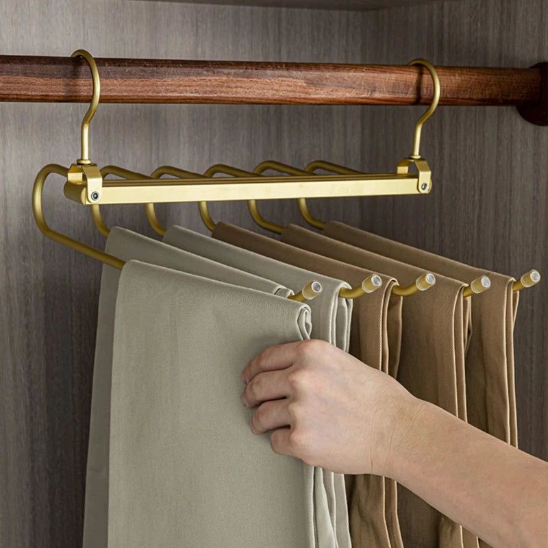 6-in-1 Folding 360° Rotatable Aluminum Alloy Pants Hangers - Space Saving Closet Organizer for Trousers, Skirts & Jeans | Perfect for Small Closets, Dorm Rooms & Travel
