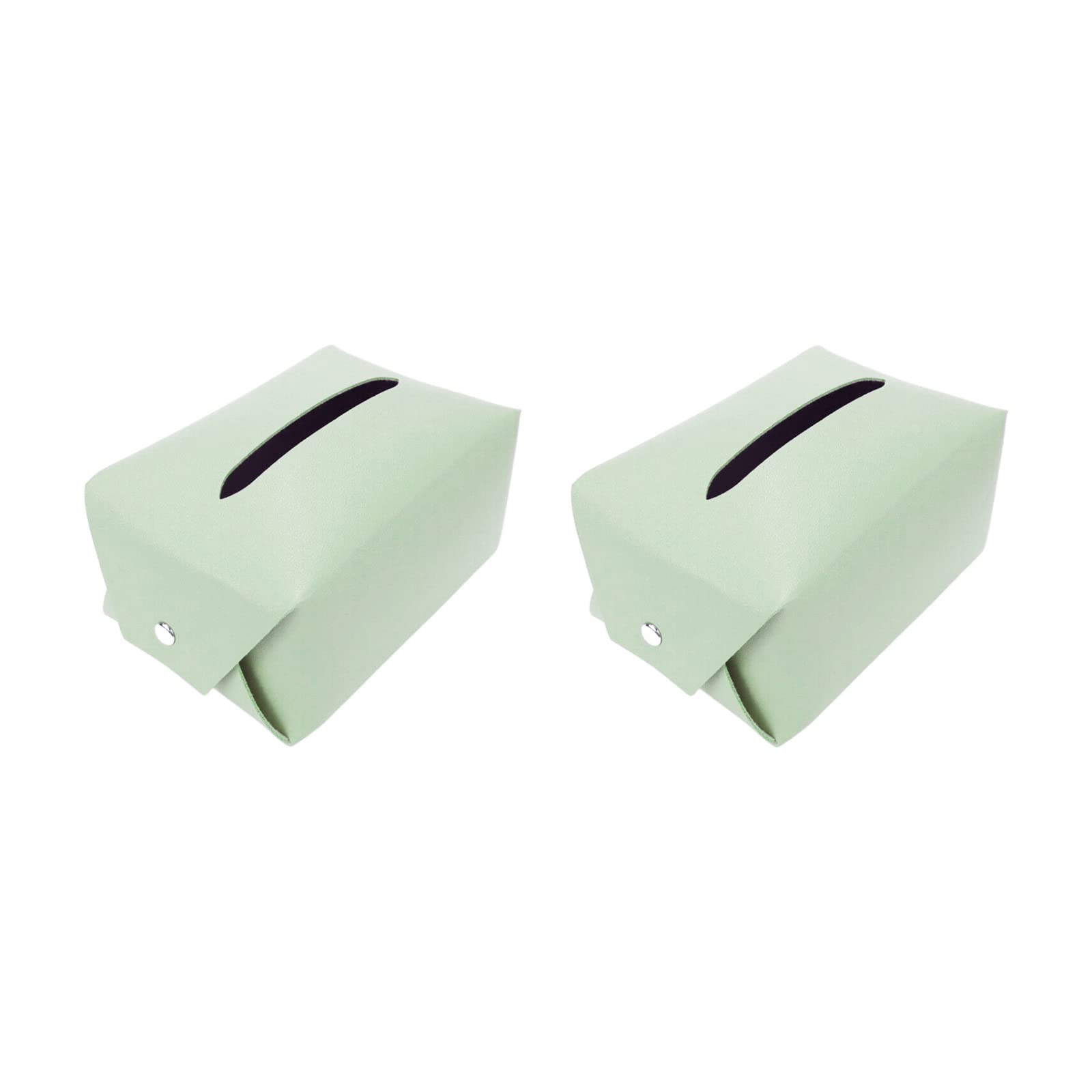 Premium PU Leather Tissue Box Cover Set - 2 Pack Mint Green Rectangular Tissue Holder Organizer for Home & Office Decor (6.3