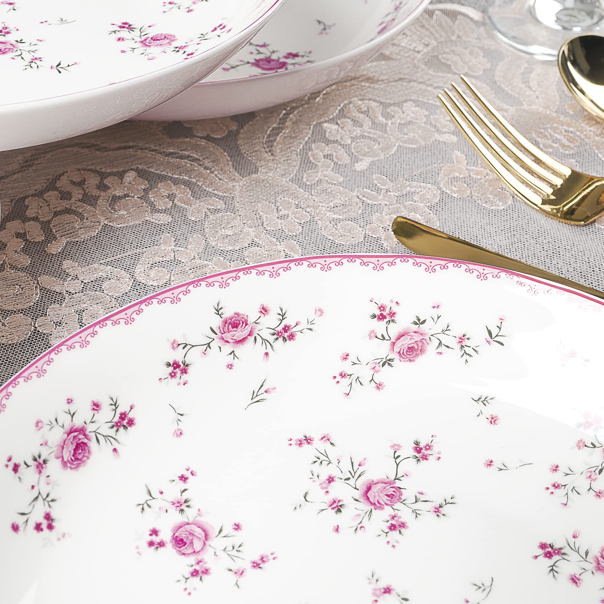 Fanquare 8-Inch Porcelain Salad Bowls Set of 4, Round Floral Dinner Plates for Soup, Pasta, Dessert & Fruit - Perfect for Family Dinners, Parties & Restaurant Serving