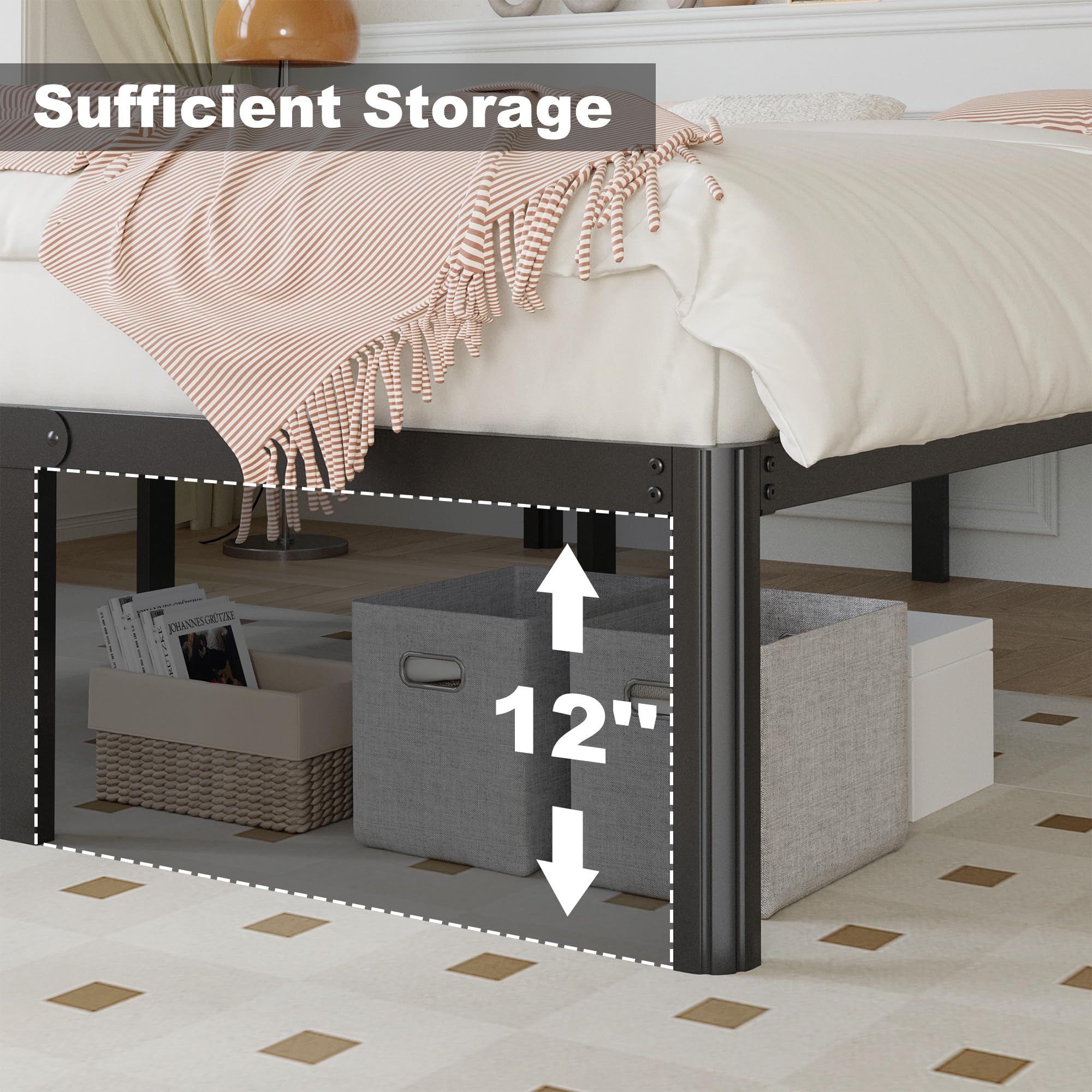 14 Inch Twin Metal Bed Frame with Rounded Corner Legs - Heavy Duty Platform Bed for Kids, Easy Assembly, Noise Free, No Box Spring Needed, Black - Perfect for Kids' Bedrooms, Dorms & Guest Rooms