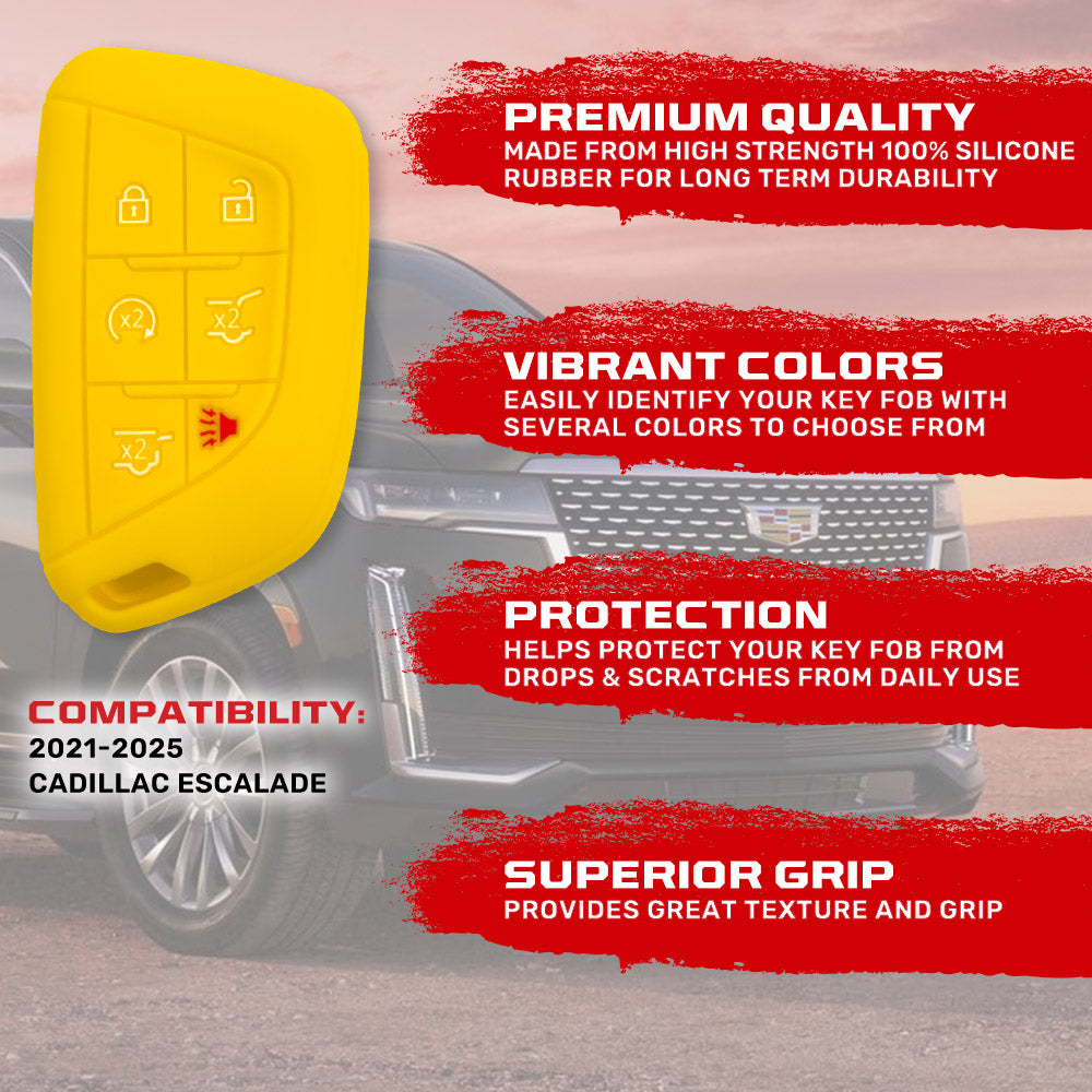 Premium Silicone Rubber Key Fob Cover for Cadillac 21-25 Escalade - 100% Durable Protection, Multiple Color Options - Perfect for Car Key Protection & Style Enhancement