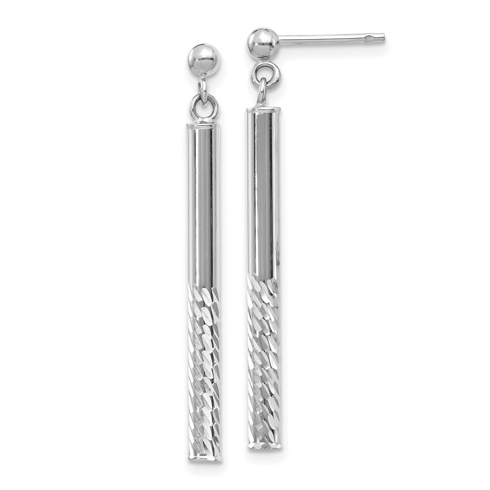 14K Gold Polished Diamond-Cut Bar Dangle Earrings for Women | Luxury Fine Jewelry | Perfect for Parties, Weddings & Special Occasions