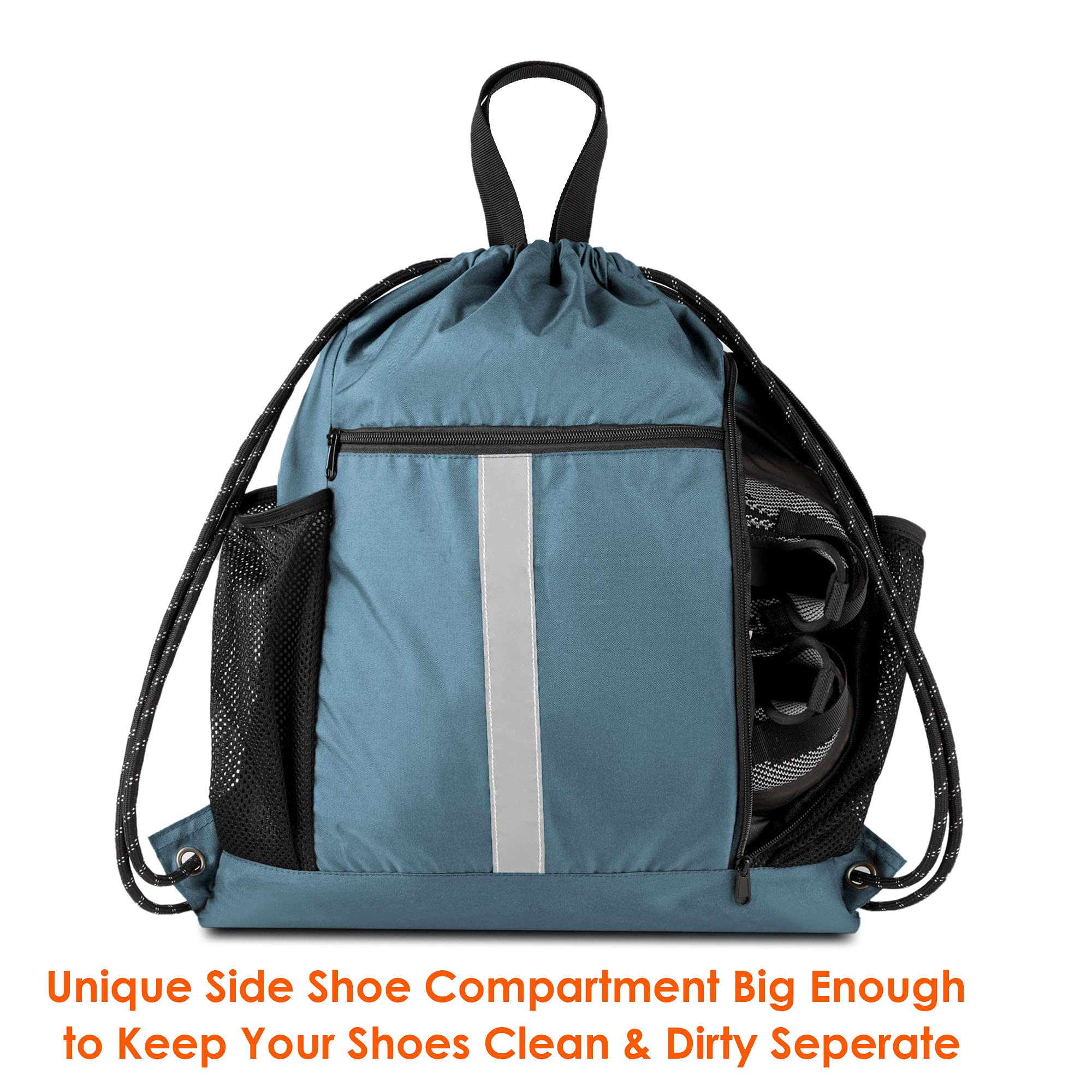 BeeGreen Drawstring Backpack - Lightweight Sports Gym Bag with Shoe Compartment & Dual Water Bottle Pockets | Perfect for Workout, Travel & School | Durable & Water-Resistant for Active Lifestyles