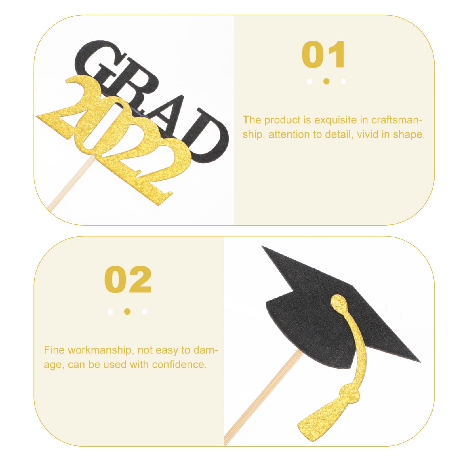 PRETYZOOM 30PCS 2022 Graduation Cupcake Toppers & Cake Decorations - Gold & Black Graduation Party Supplies for High School, College Celebrations - Perfect for Graduation Cakes, Cupcakes, Dessert Tables and Party Decor