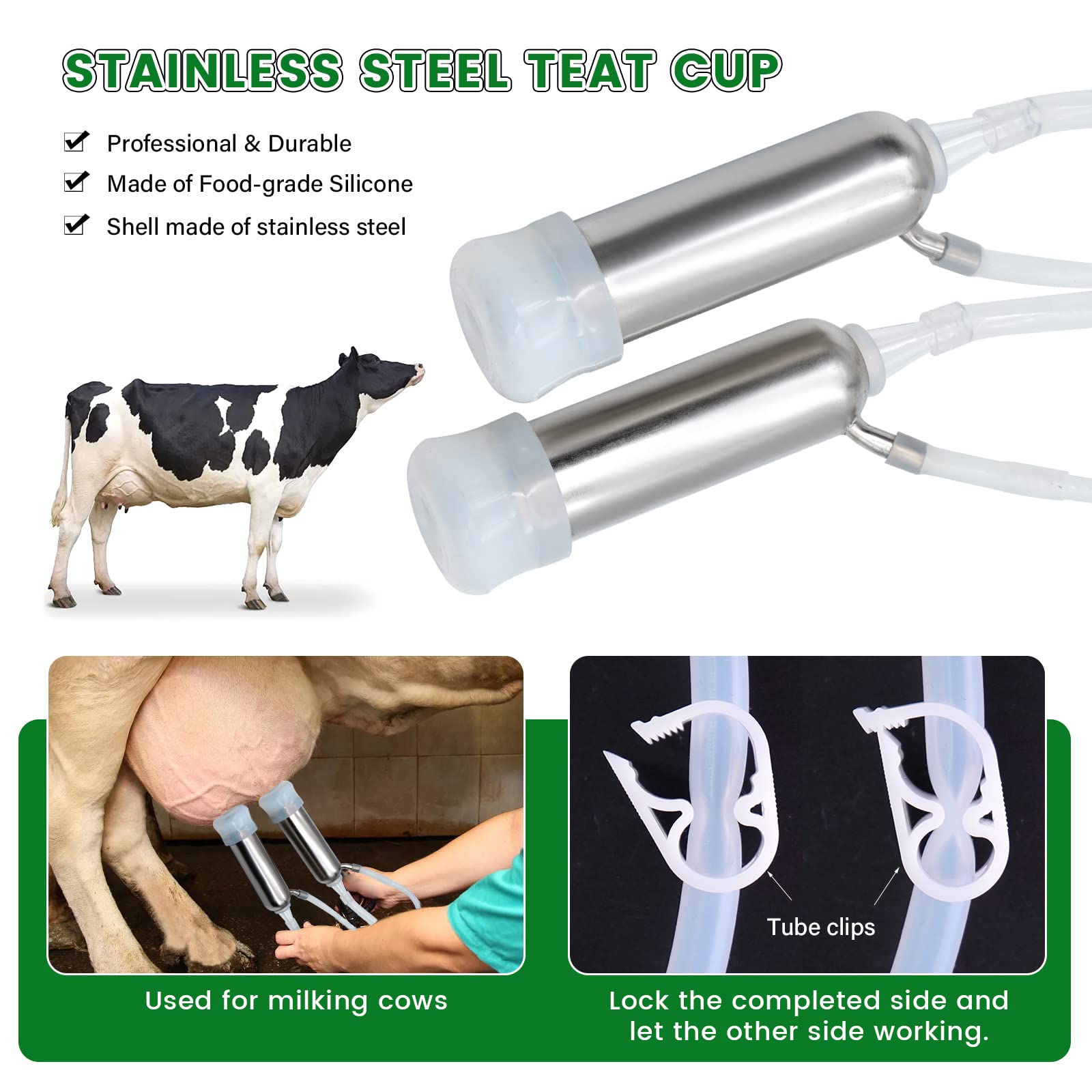 10L Electric Cow Milking Machine - Automatic Portable Vacuum Pump Milker with Stainless Steel Bucket, Pulsation System & Cleaning Brush - Ideal for Dairy Farms, Small Homesteads & Livestock Management