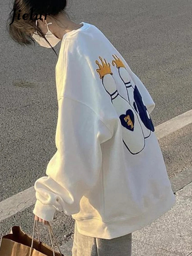 Women's Autumn Letter Print Sweatshirt - Fashion O-Neck Long Sleeve Loose Hoodie for Office & Casual Wear | Trendy Fall Outfit for Work, College and Weekend