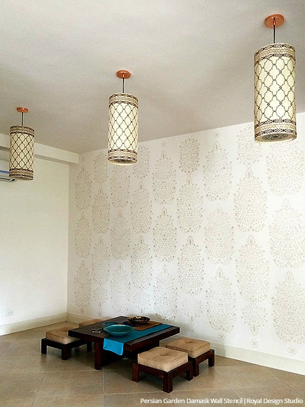 Persian Garden Damask Wall Stencil - Reusable DIY Painting Template for Home Decor, Bedroom, Living Room & Nursery - Floral Pattern Wall Art Design