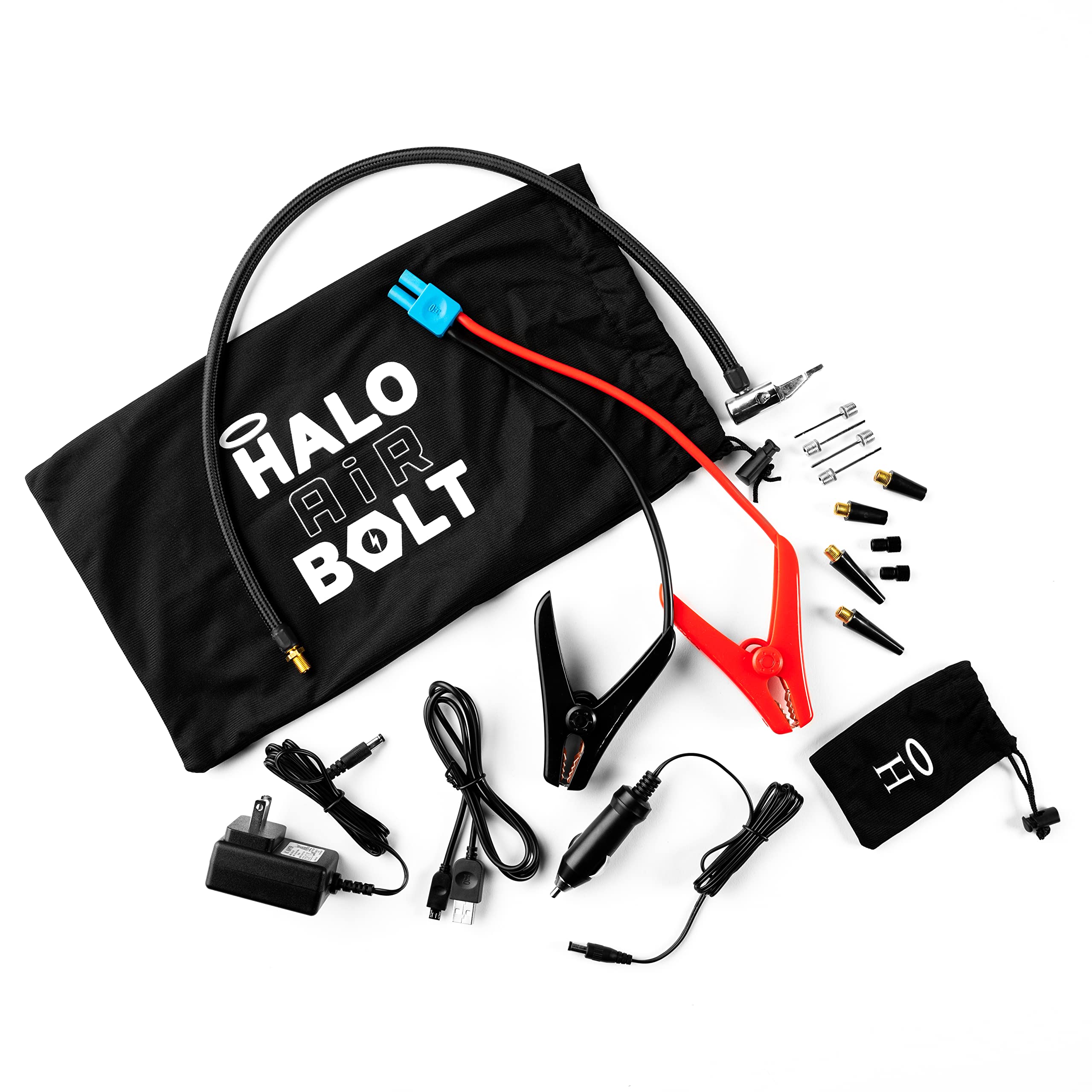 Halo Automotive Bolt Air 58830mWh Portable Jump Starter with Tire Inflator - Emergency Car Battery Charger, 4 Nozzles & Accessories Kit (Blue Graphite) - Perfect for Roadside Emergencies & Camping Power Needs