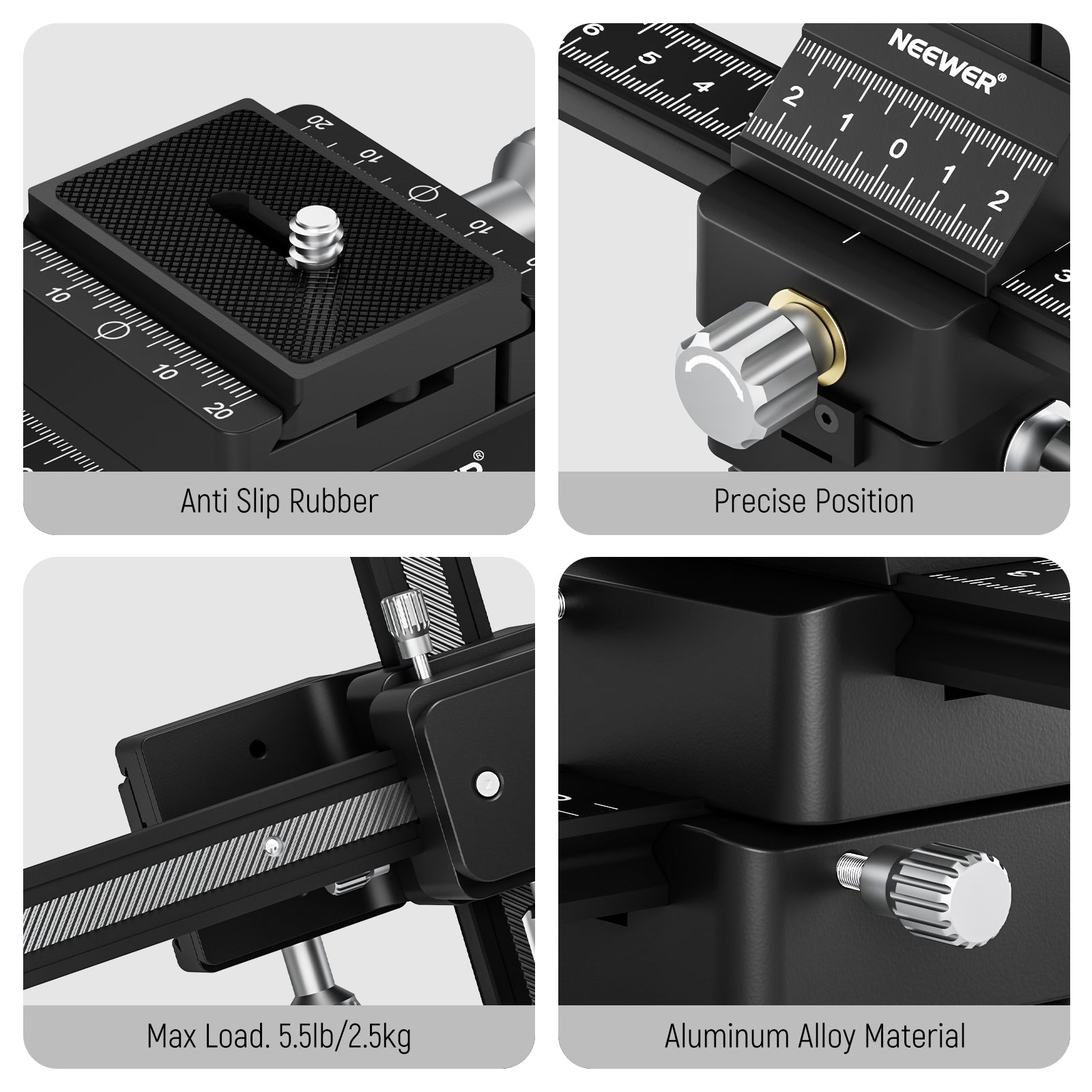 NEEWER 4-Way Macro Focusing Rail Slider for DSLR Camera - Precision Macro Photography & Product Shooting - Perfect for Jewelry, Watches, Coins & Small Object Photography