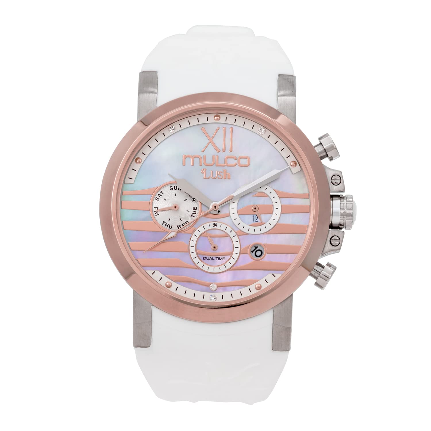 MULCO Lush Women's Stainless Steel Watch with Swarovski Crystals - Quartz Analog Multifunctional Movement, Silicone Strap, Scratch-Resistant Mineral Glass, Water Resistant - Perfect for Everyday Wear, Office & Special Occasions