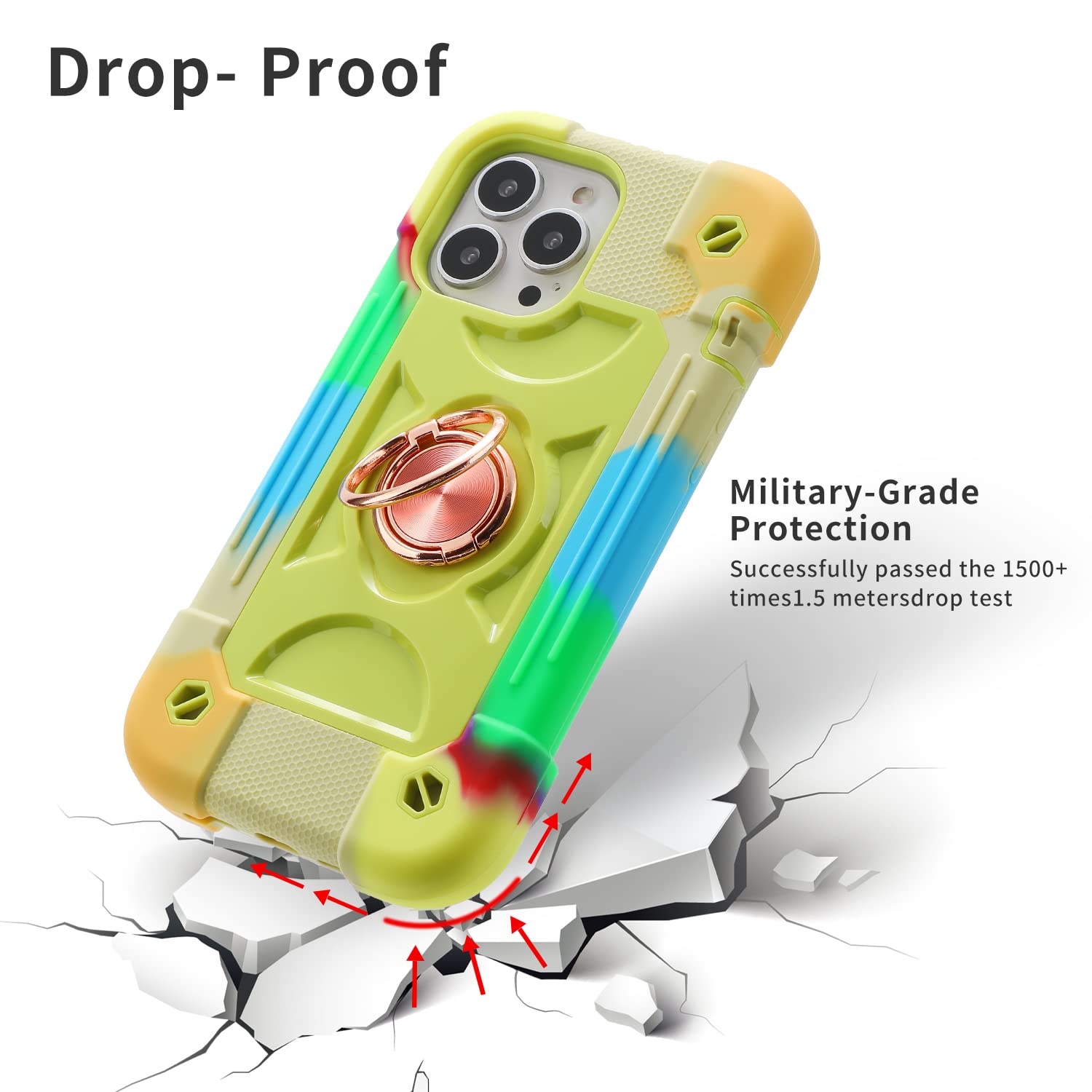 MARKILL iPhone 13 Pro Max Case 6.7 Inch - Military Grade Shockproof Phone Cover with Ring Stand & Magnetic Car Mount | Rainbow Yellow | Perfect for Outdoor Adventures, Work & Daily Protection