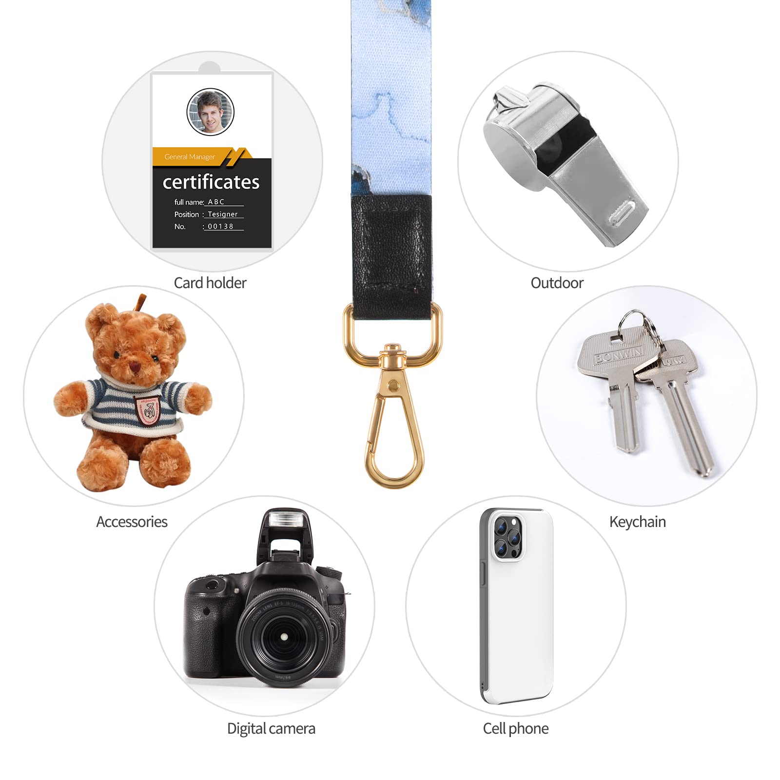 Durable Phone Lanyard Set (8-Piece) with Metal Clasp - for ID Badge, Keys & Wallet - Office & Travel Use