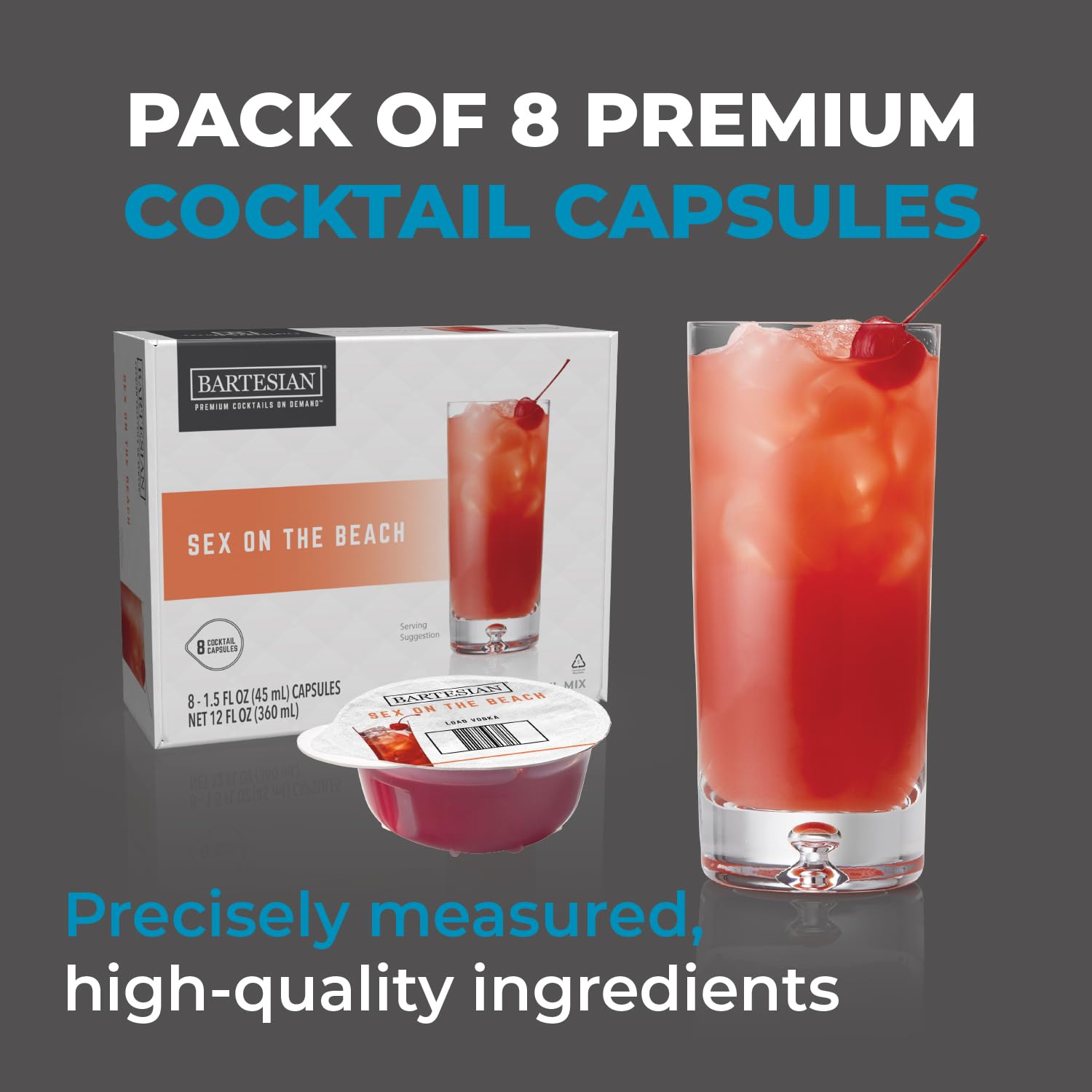 Bartesian Sex on The Beach Cocktail Mixer Capsules - Pack of 8 Premium Cocktail Pods for Bartesian Cocktail Maker (55422) | Perfect for Parties, Home Bars & Summer Entertaining