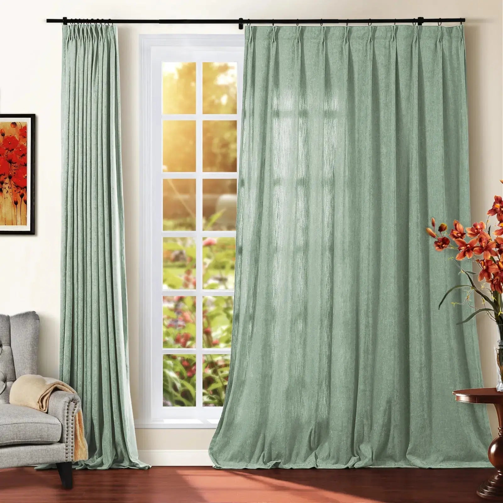 Premium Tino Heavyweight Chenille Pleated Curtains - Elegant Blackout Drapes for Living Room & Bedroom - Soft Textured Thermal Insulated Window Treatments for Home Decor