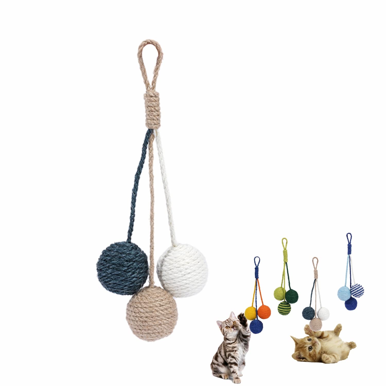 **Handmade Sisal Ball Cat Toy - Eco-Friendly Hanging Rope Chew Toy for Indoor Cats, Interactive Pet Play, Durable & Safe (Original Color) - Perfect for Playtime, Scratching & Teething Relief**