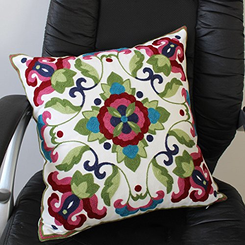 Bohemian Cotton Pillow Sham - Exotic Indian Style Embroidered Throw Pillow Cover 18x18 Inches for Sofa, Bed & Home Decor | Soft Cotton Cushion Case with 3D Embroidery | Perfect for Living Room, Bedroom & Boho Chic Decor