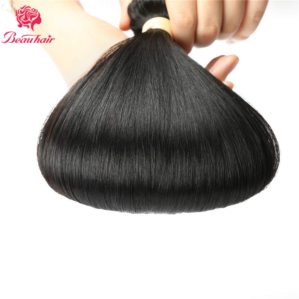 100% Brazilian Virgin Straight Human Hair Bundles with Lace Closure (24 26 28+20) - 3 Bundles Natural Black Hair Extensions for Styling, Weaving & Daily Wear - Perfect for Parties, Weddings & Professional Looks