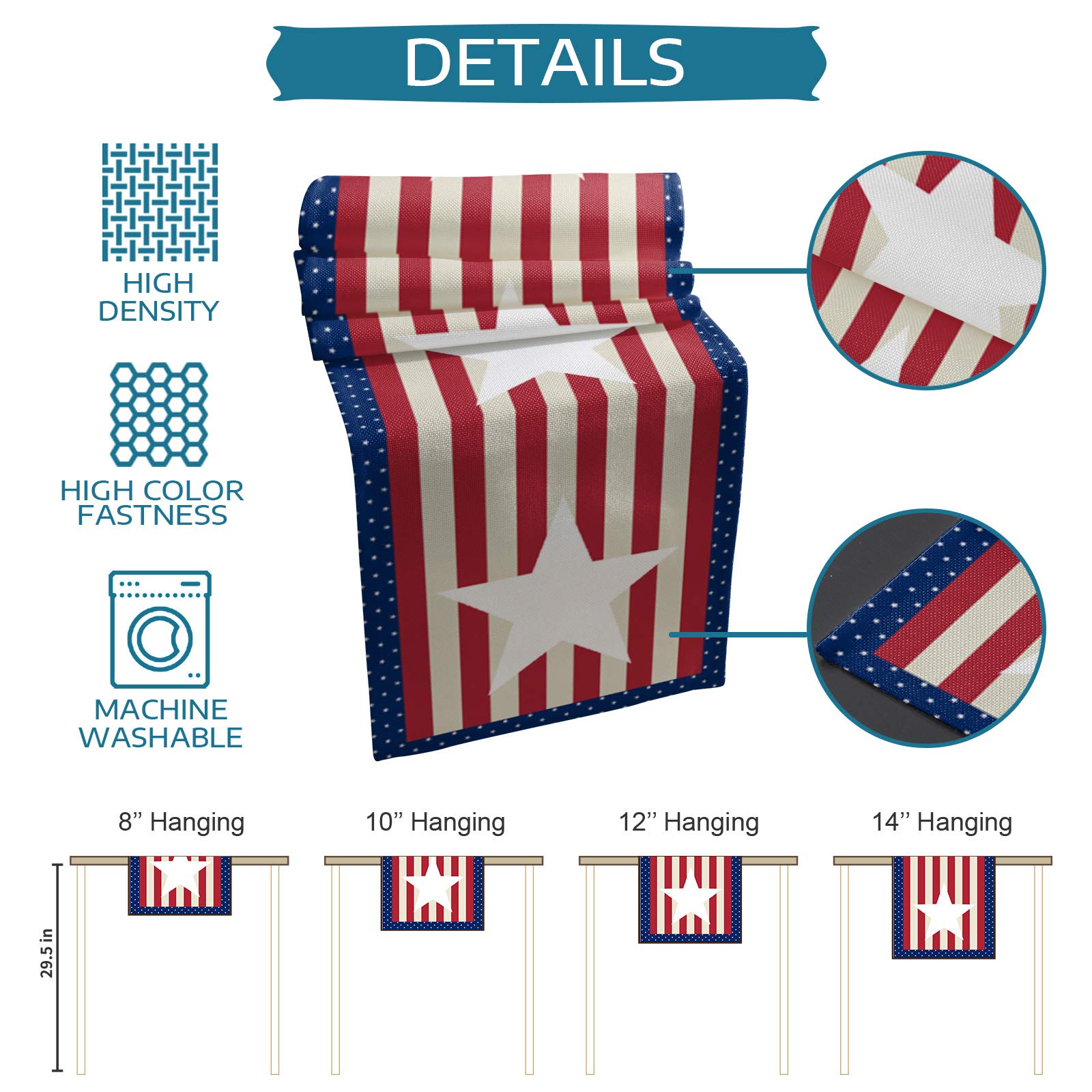 4th of July Patriotic Table Runner - 13x70 Inch USA Flag Stripes Stars Design for Dining Table, Farmhouse Kitchen Decor, Holiday Dinner Party Decoration | Perfect for Independence Day Celebrations, BBQ Gatherings & Festive Home Decor