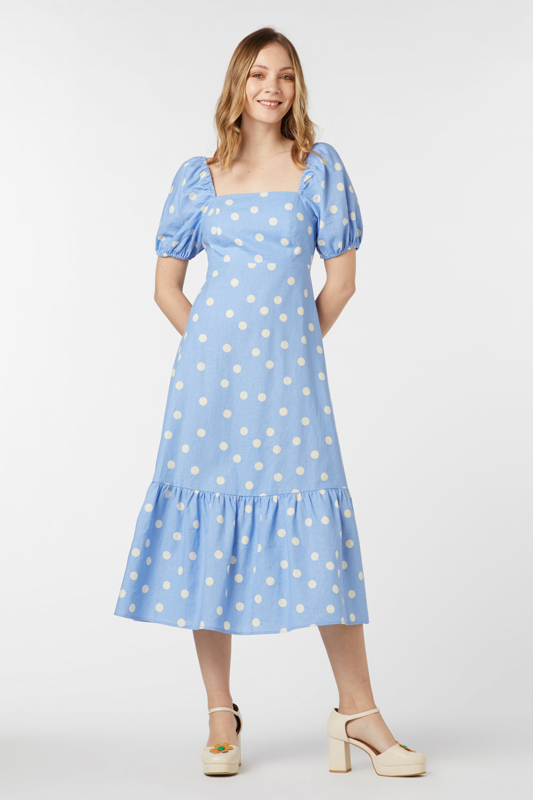 Lucy Polka Dot Midi Dress - Floral Print Summer Dress for Women | Perfect for Beach Vacations, Date Nights & Garden Parties