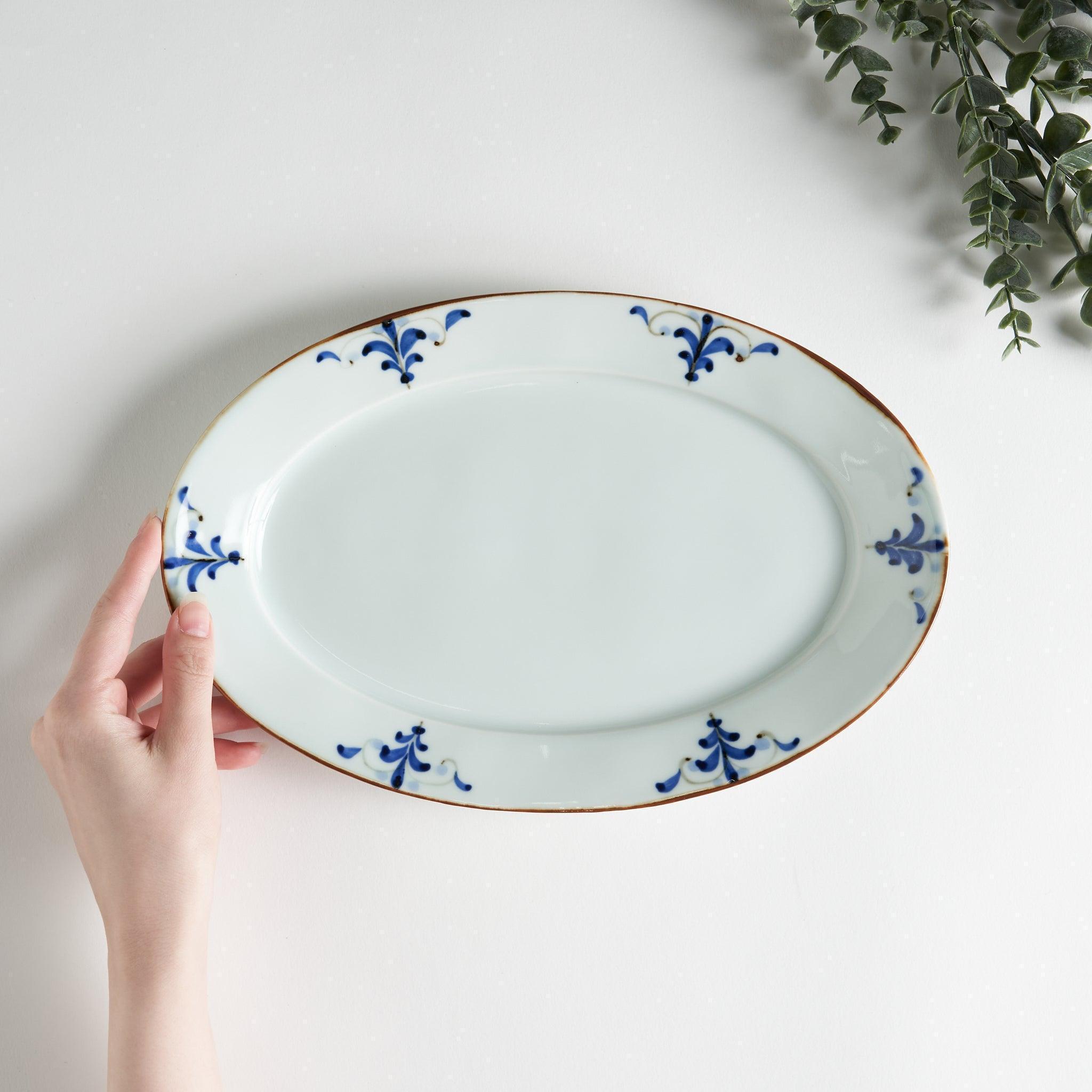 Floral Leaves 3-Piece Oval Plate Set - Elegant Dinnerware for Home Dining, Parties & Special Occasions