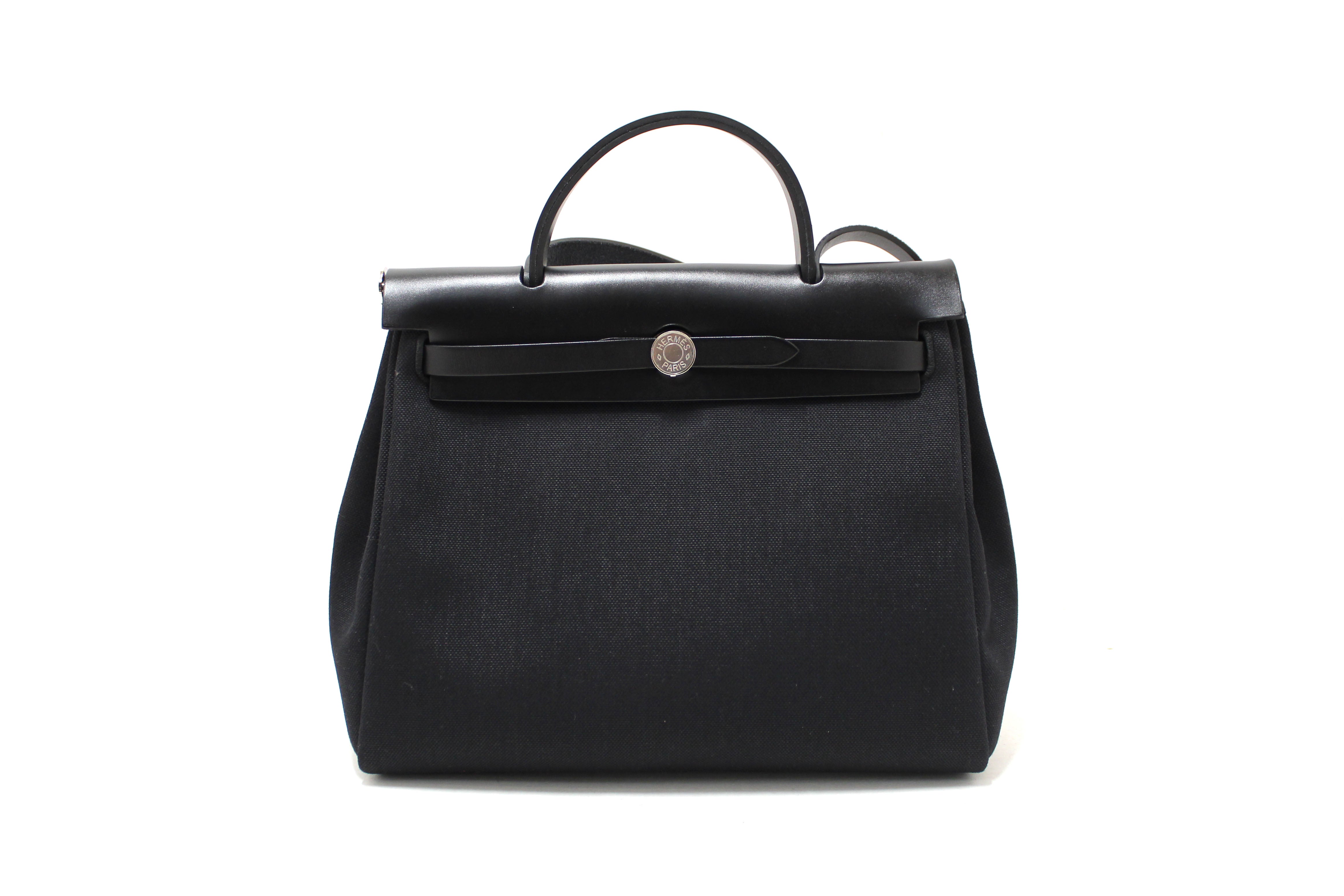 Authentic Hermes Black Vache Hunter Toile Herbag Zip 31 PM Shoulder Bag - Luxury Designer Handbag for Women, Perfect for Work, Travel & Everyday Use